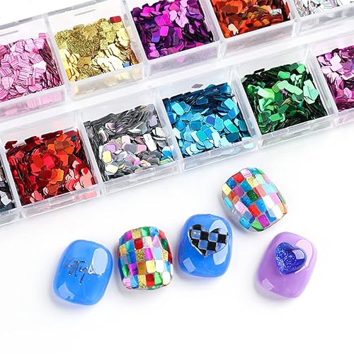 Jmeowio 12 Colors Square Nail Glitter Sequins 3D Holographic French Tip Nail Art Charms Paillettes Sparkle Nail Art Decoration For Women Girls thumb #1