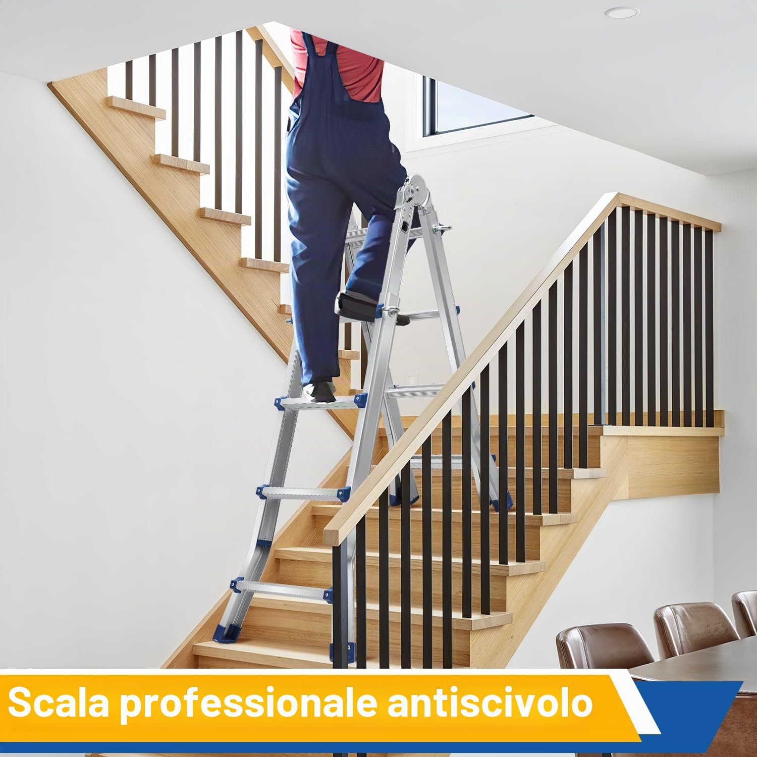 Daromigo Scala telescopica multifunzione, scala 3 in 1, 402 cm, 4 x 4 pioli, scaletta pieghevole, portata massima 150 kg, scala a scorrimento