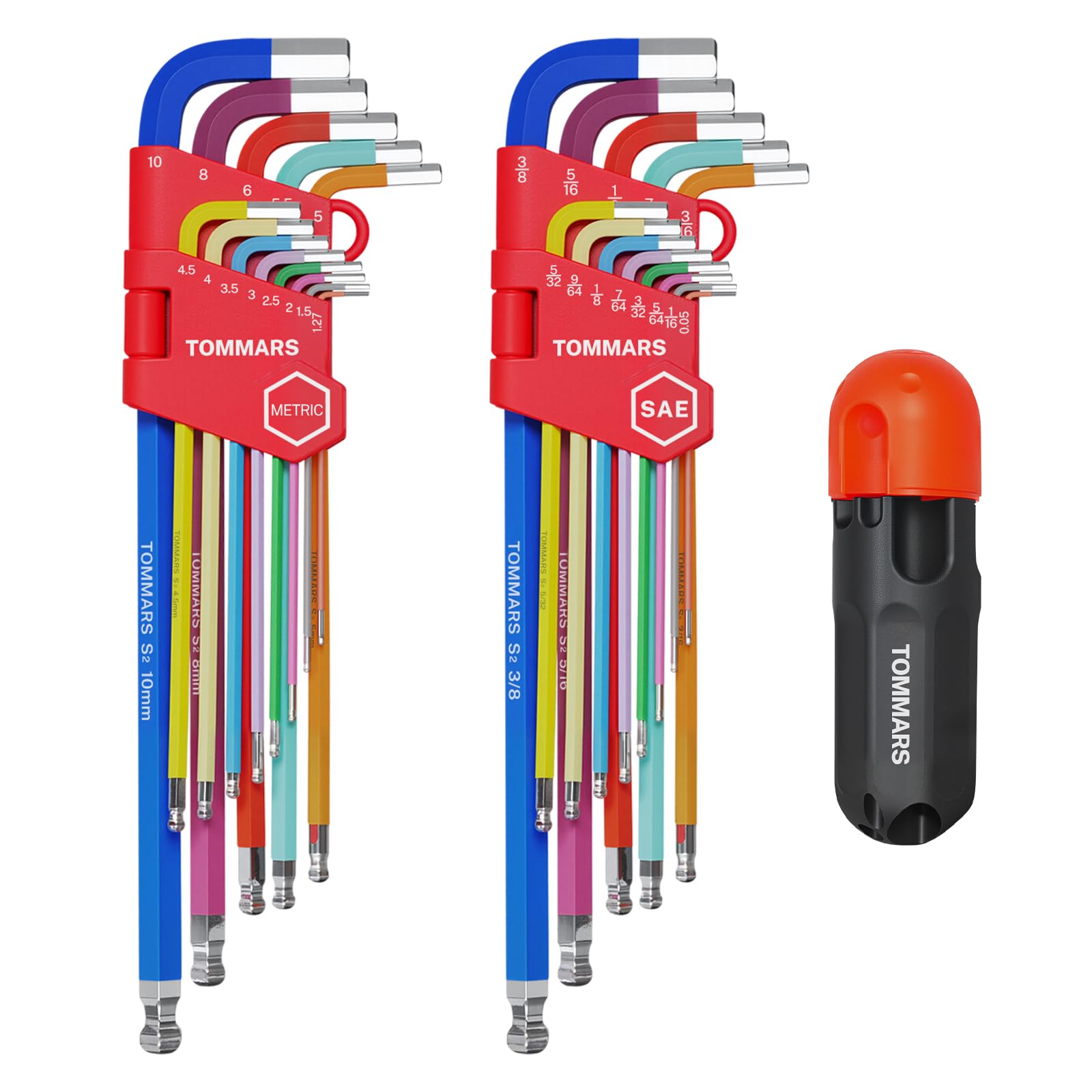TOMMARS 26-PC Allen Wrench Set, Magnetic Ball End, T-Handle & Color Coded | Extra Long Ar…