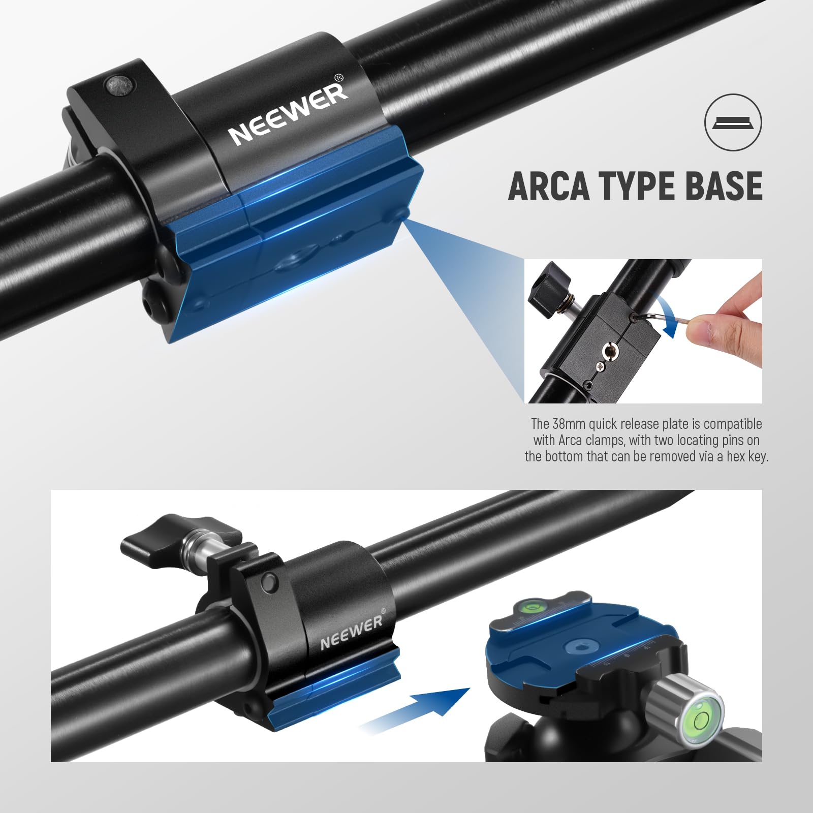 NEEWER Brazo de Extensión de Overhead Trípode con Base de Liberación Rápida Tipo Arca, 22-37, 8 Inch Telescópico, Brazo de Soporte de Cámara con Cabeza de Bola y Bolsa de Arena para Fotografía, ST005