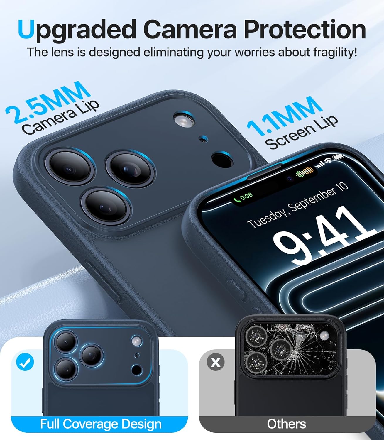 3 in 1 for iPhone 17 Pro Max Case, [Non-Slip] [Military-Grade Drop Protection] [Full Camera Protection] Shockproof Phone Case for iPhone 17 Pro Max, with 2 * Screen Protector, Midnightblue