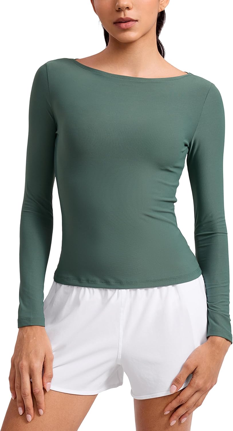 CRZ YOGA Cloudweight Boat Neck Shirts for Women - Workout Athletic Gym Casual Long Sleeve Tops Soft Lightweight T-Shirt