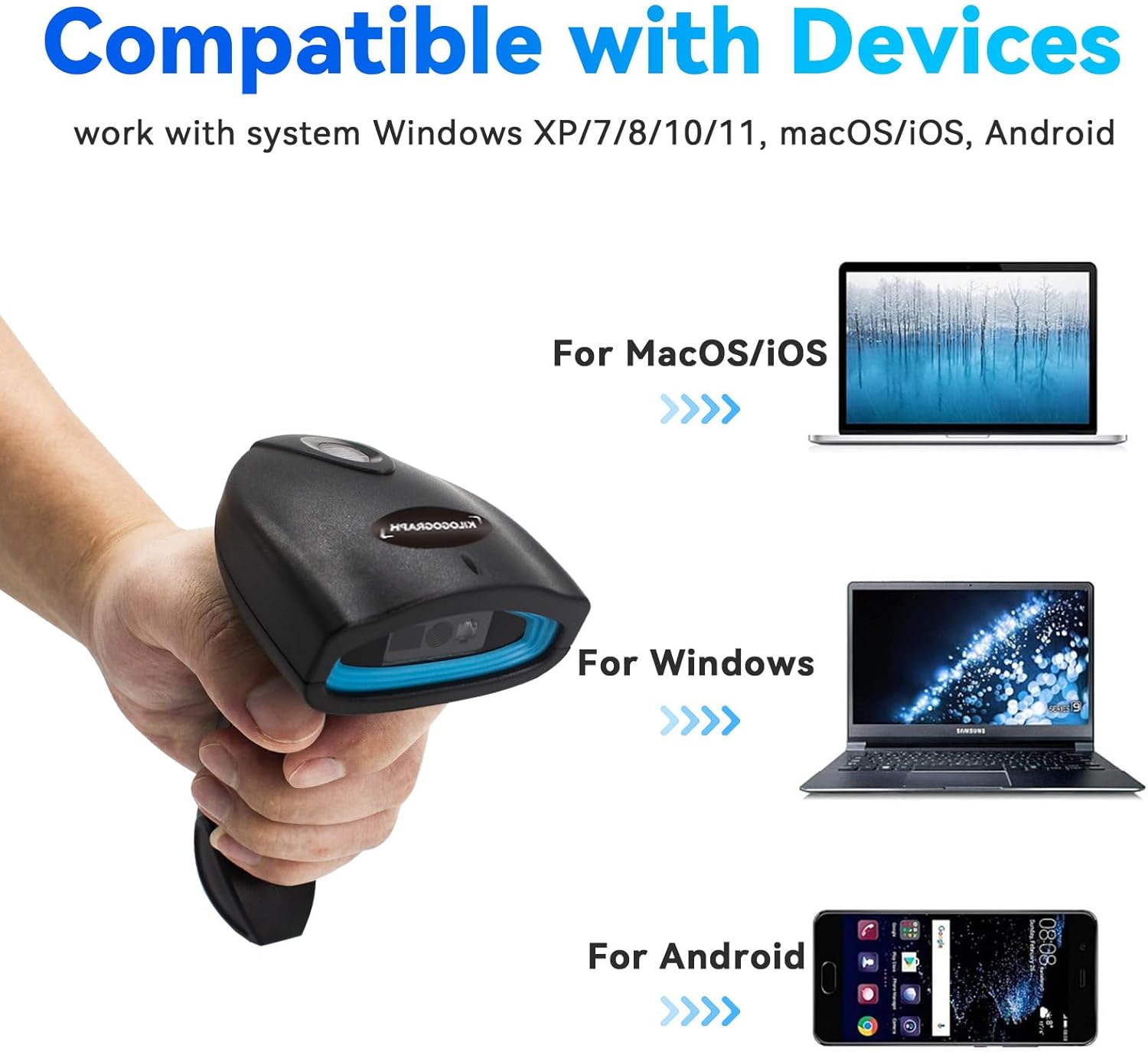 Book Scanner for Personal Library Libib - Bluetooth QR Code Scanner for Laptop iPhone Mac Computer, Wireless Barcode Scanners for Home nventory Cashier, 2000mAh Battery and Portable
