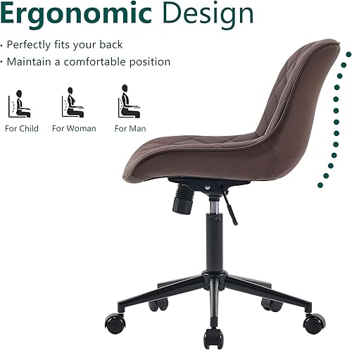 Miniatura 7 de YOUNUOKE Silla de oficina con ruedas, silla de oficina gruesa sin brazos, silla de computadora, silla de trabajo, pequeña y bonita silla de