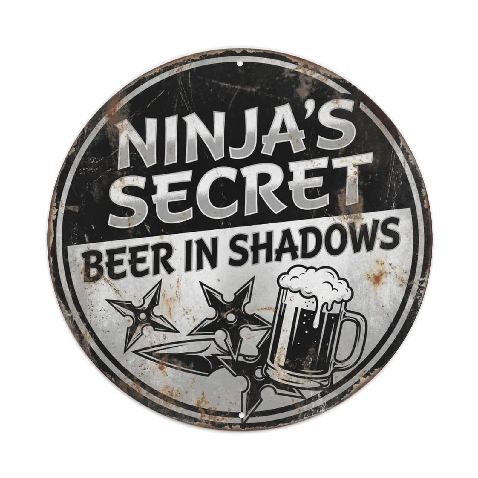 Retro Bar Ninja Stealth Garage Beer Metal Tin Sign Plaque Wall Decor for Cafe, Club Bar, Office, Home Garden Round Metal Poster 8x8Inch