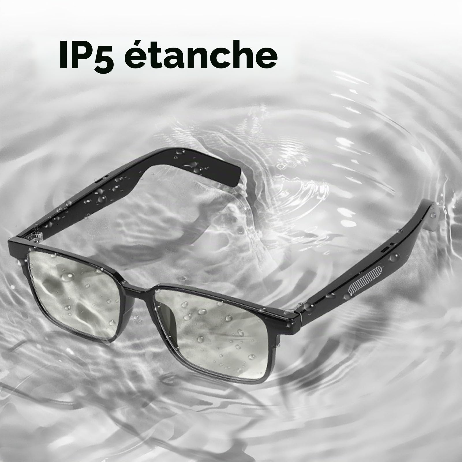 Lunettes Intelligentes, Lunettes de sans Fil IP5 étanches à Oreille Ouverte avec Deux Microphones, Commande Vocale BT 5.3, Lunettes Audio (Verres individuels)