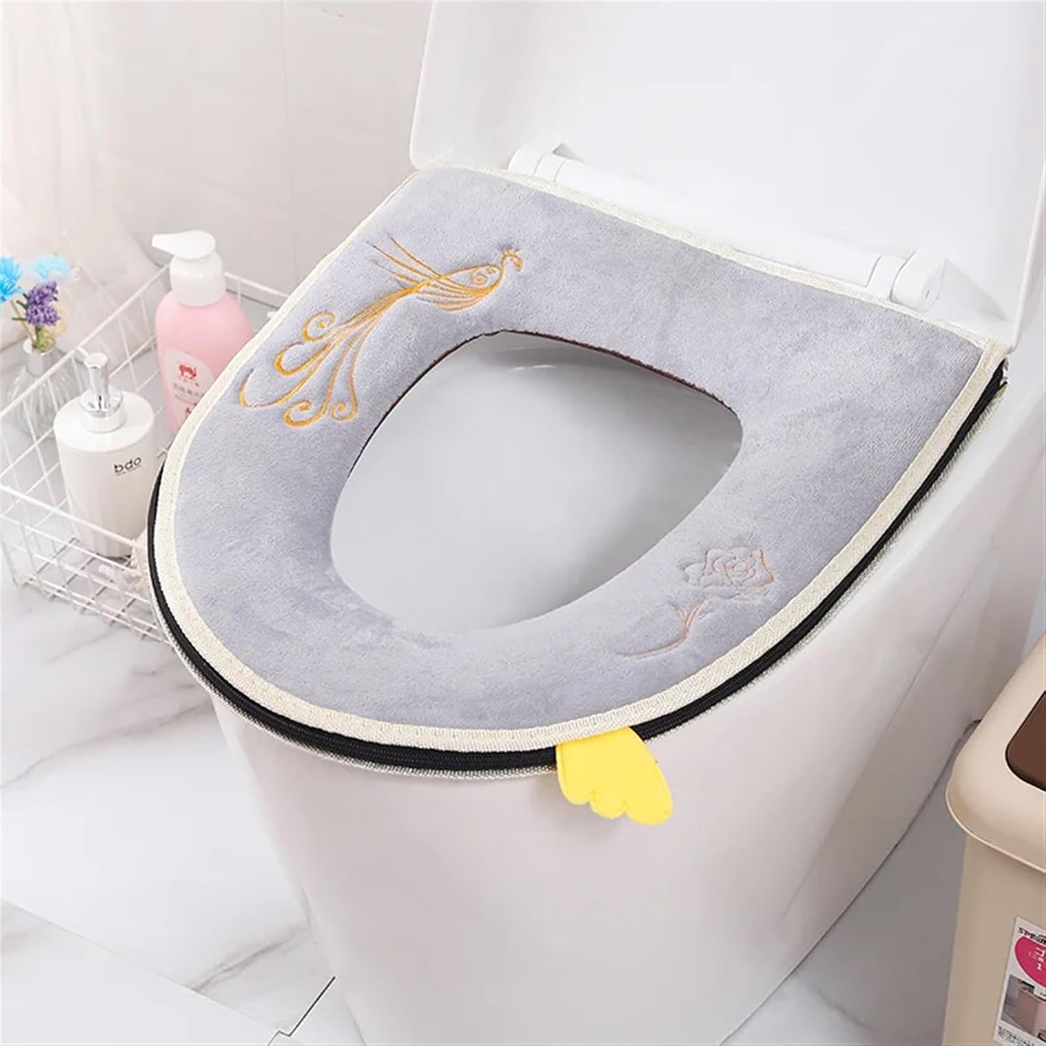 Plush Toilet Seat Home Waterproof Toilet Cover Universal Models Toilet Ring Washable Zipper Toilet Seat Toilet Ring Bathroom Mat (Size : Gray)