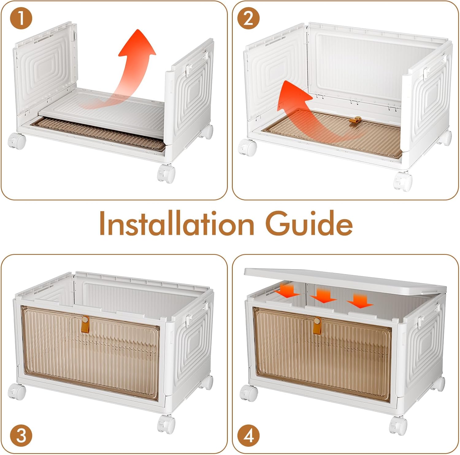 SNSLXH 4 Tier Plastic Storage Bins with Lid 23QT, Stackable Storage Containers with Wheels, Folding Storage Box, Stackable Storage Bins, Closet Organizers and Storage for Living Room,Office,Dorm - Image 8