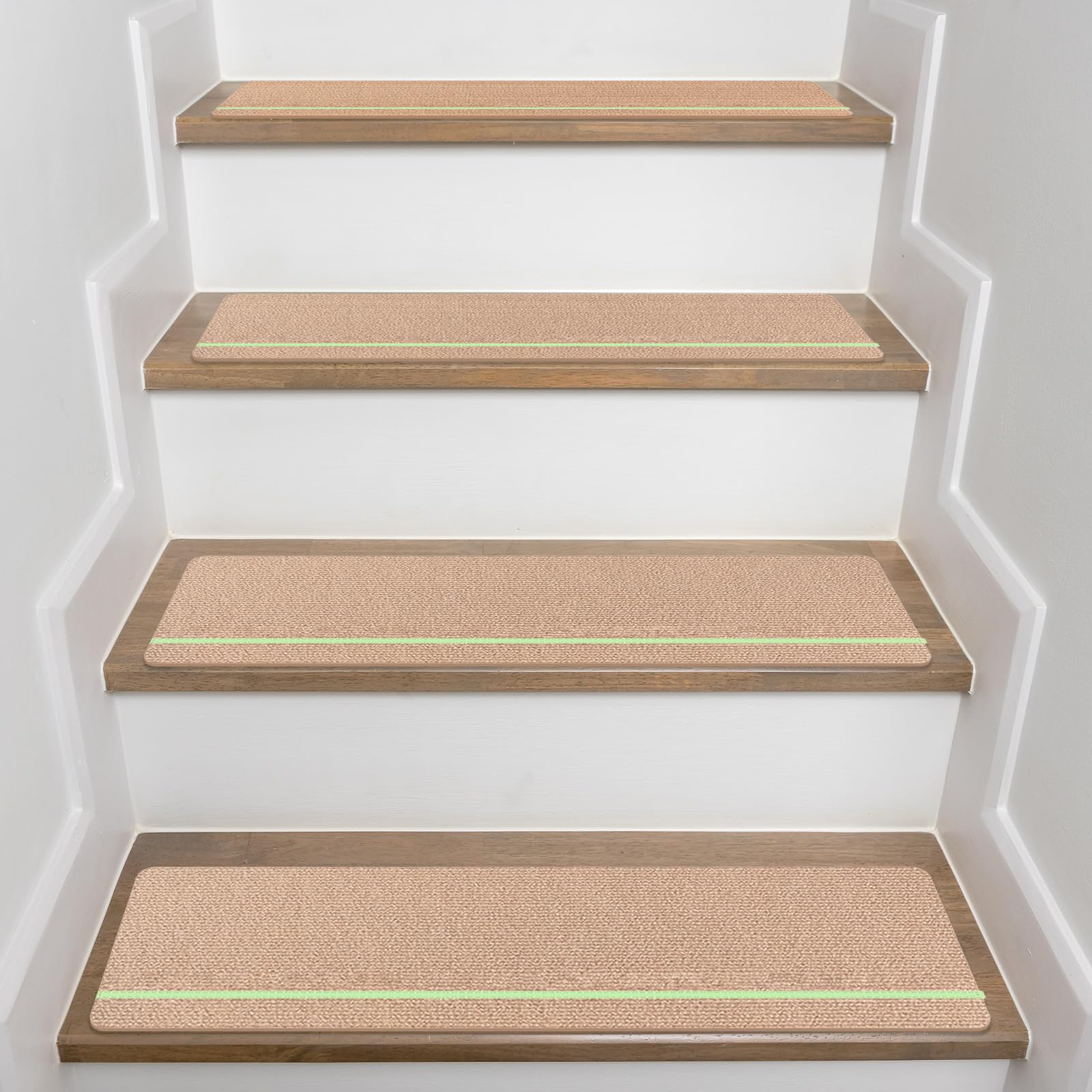 15ps Treppenmatten Matten Antirutsch Selbstklebend mit Glow-Streifen-Beige