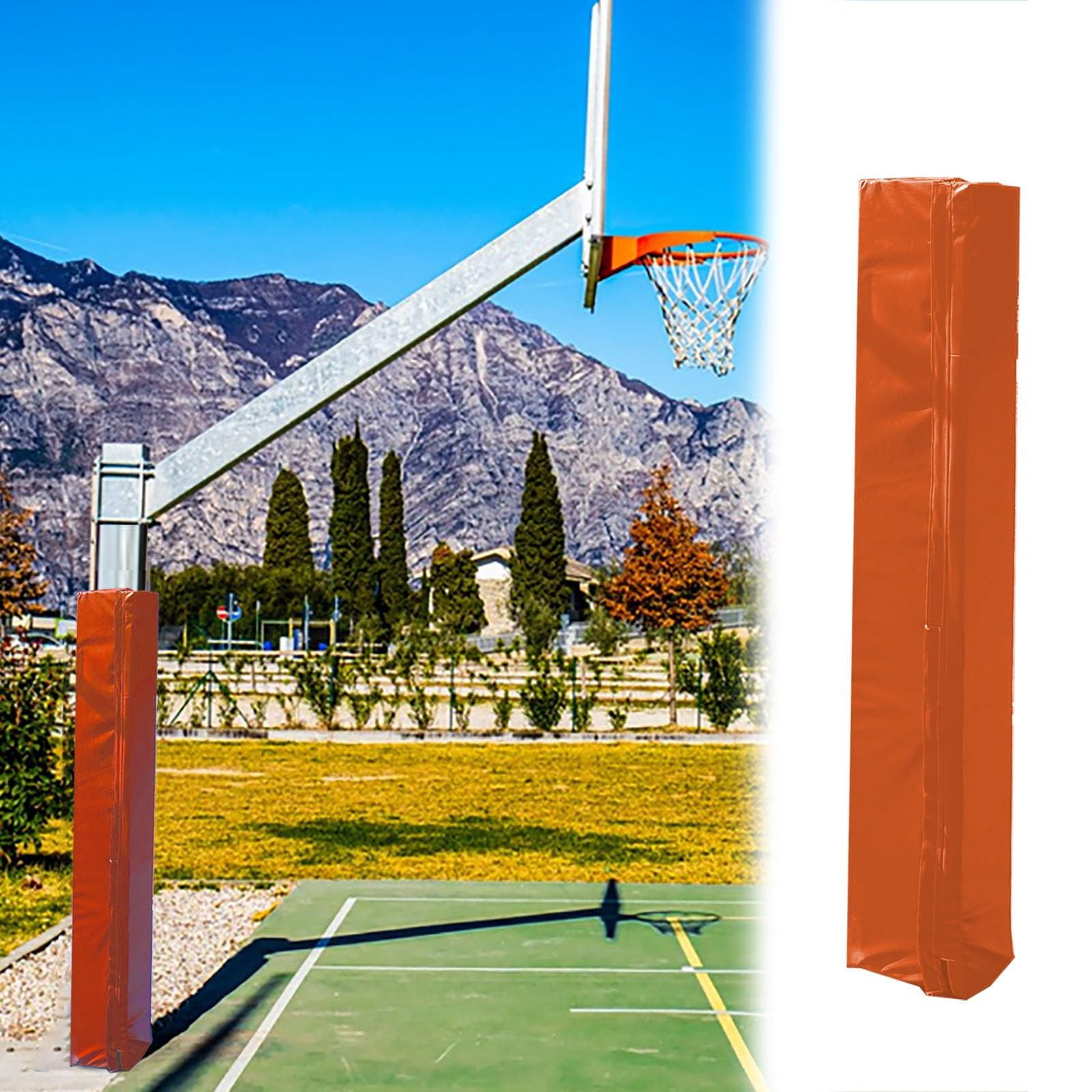 MLYAYE Square Basketball Outdoor Pole Pad, Black Blue Red Yellow, All-Weather In Ground Metal Post Protective Padding for Player Protection, Parks Yard Canopy Pillar Covers(Orange,7 x 7 inch)