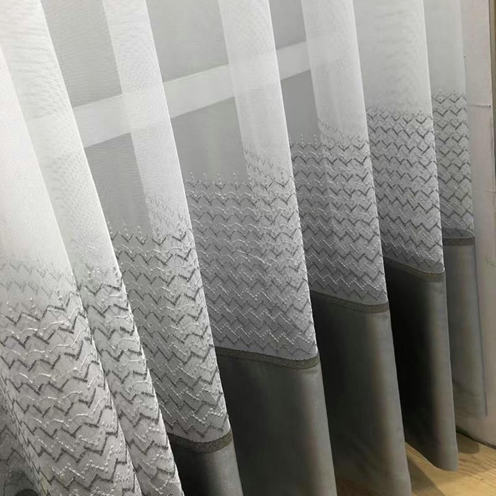 Tenda bohémien, tende grigie a onde ricamate patchwork per soggiorno tenda elegante garza 2 pannelli 137 x 213 cm (larghezza x lunghezza)