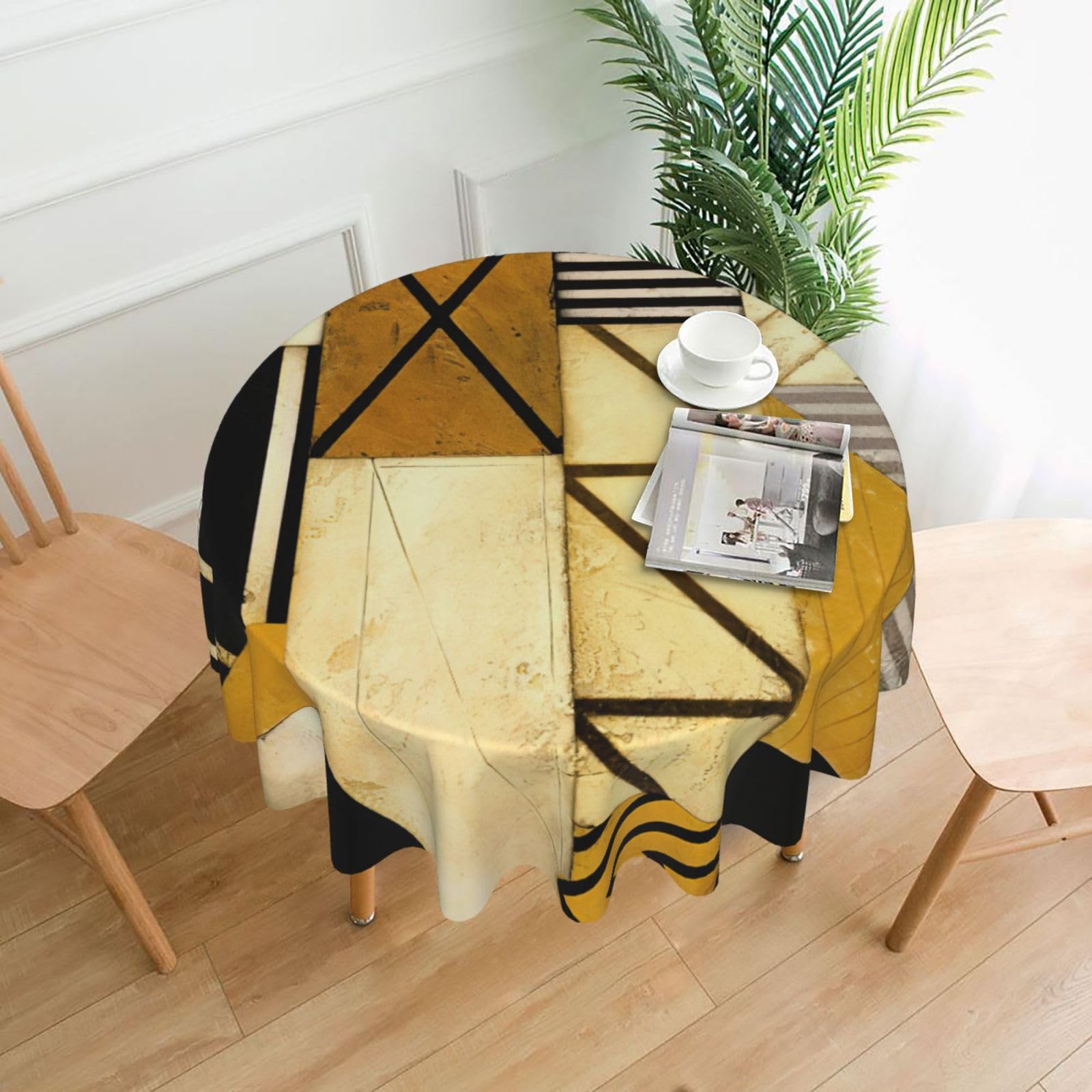 SDEGTHO Rustic Wooden Print Modern Retro Round Tablecloth 60in Polyester Fabric Cover for Party Dining Table Washable