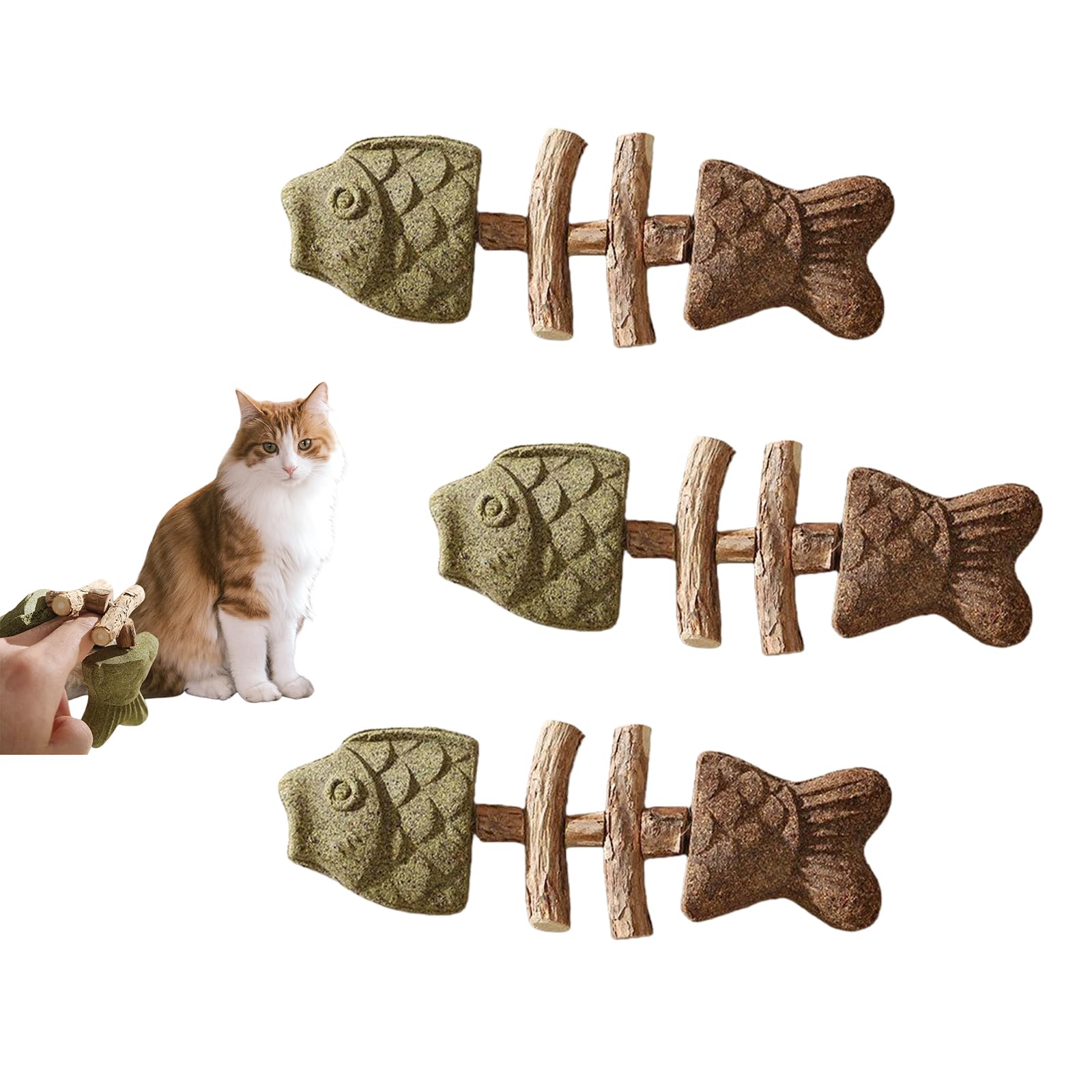 Sttlejura Fishbone-Shaped Cat Chew Toy- Natural Wood Dental Health Toy for Teeth Cleaning, Interactive Play for Indoor Cats, Boredom Relief for Kittens & Adult Cats (Mix)