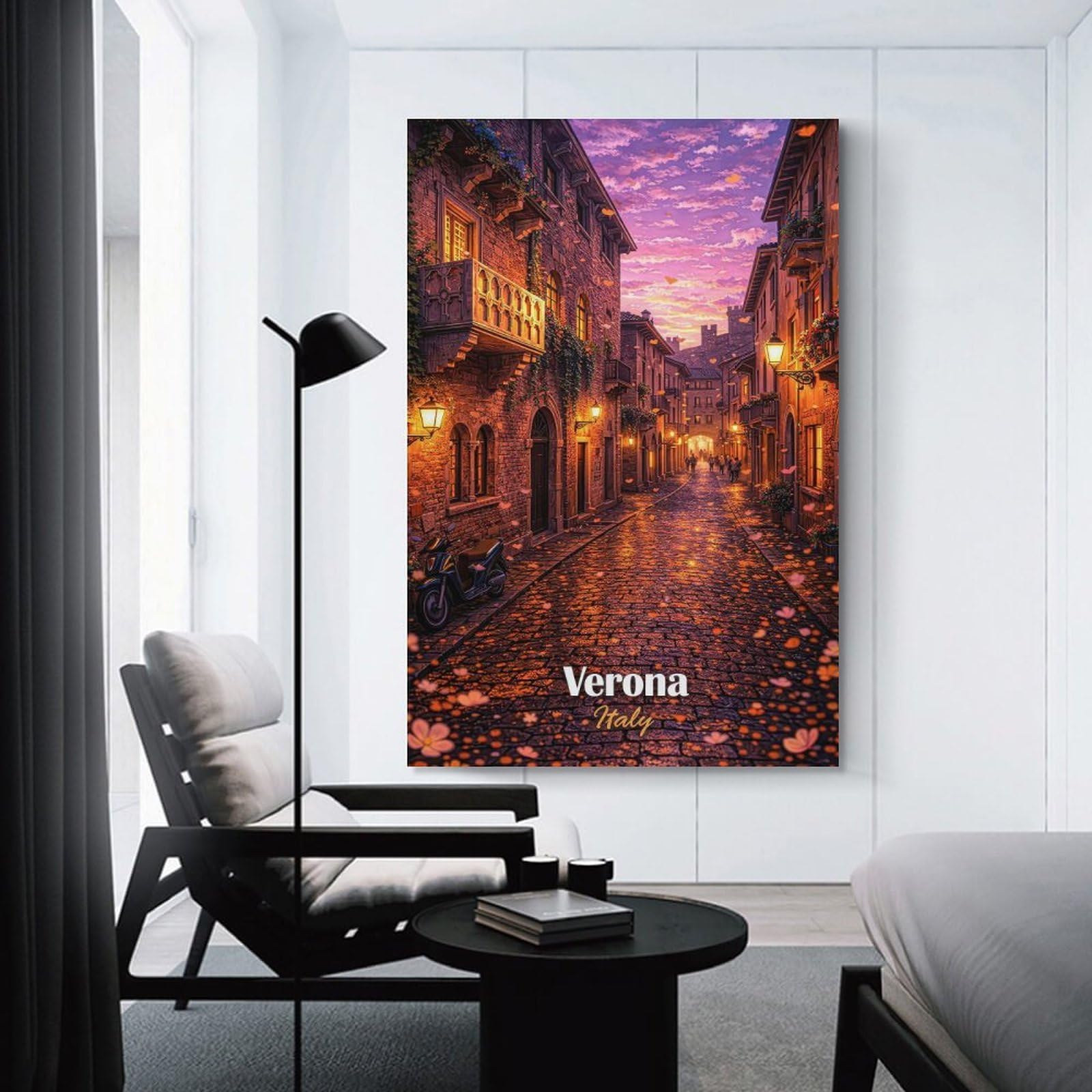 Junmoney Verona Italy Street at Sunset Room Decor Wall Art, 24x36inch(60x90cm), for Living Room, Lounge Or Sitting Room, A Home Accent with Warm Character