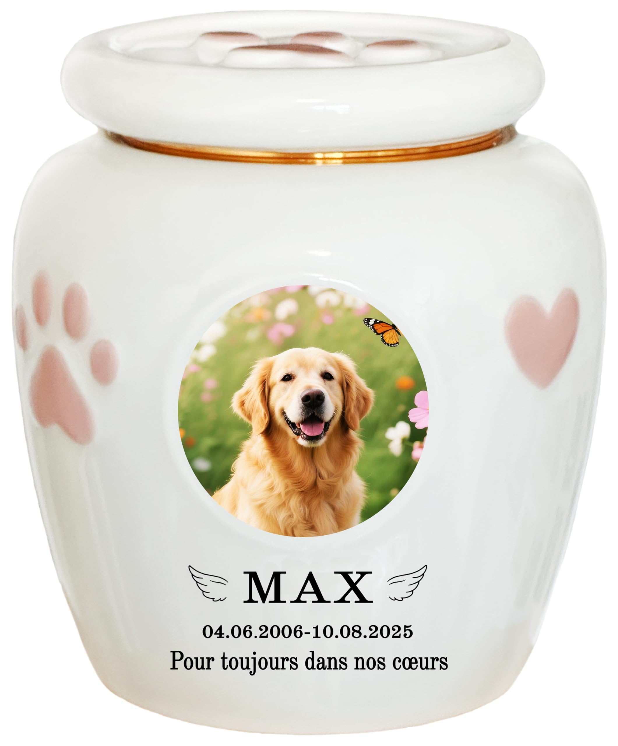 Urne personnalisée pour animaux de compagnie, urne à cendres de chien, urne pour chat, boîte à souvenirs en céramique, personnalisation faite à la main (Cendres de grande taille ≤ 50 kg (pas d’os))