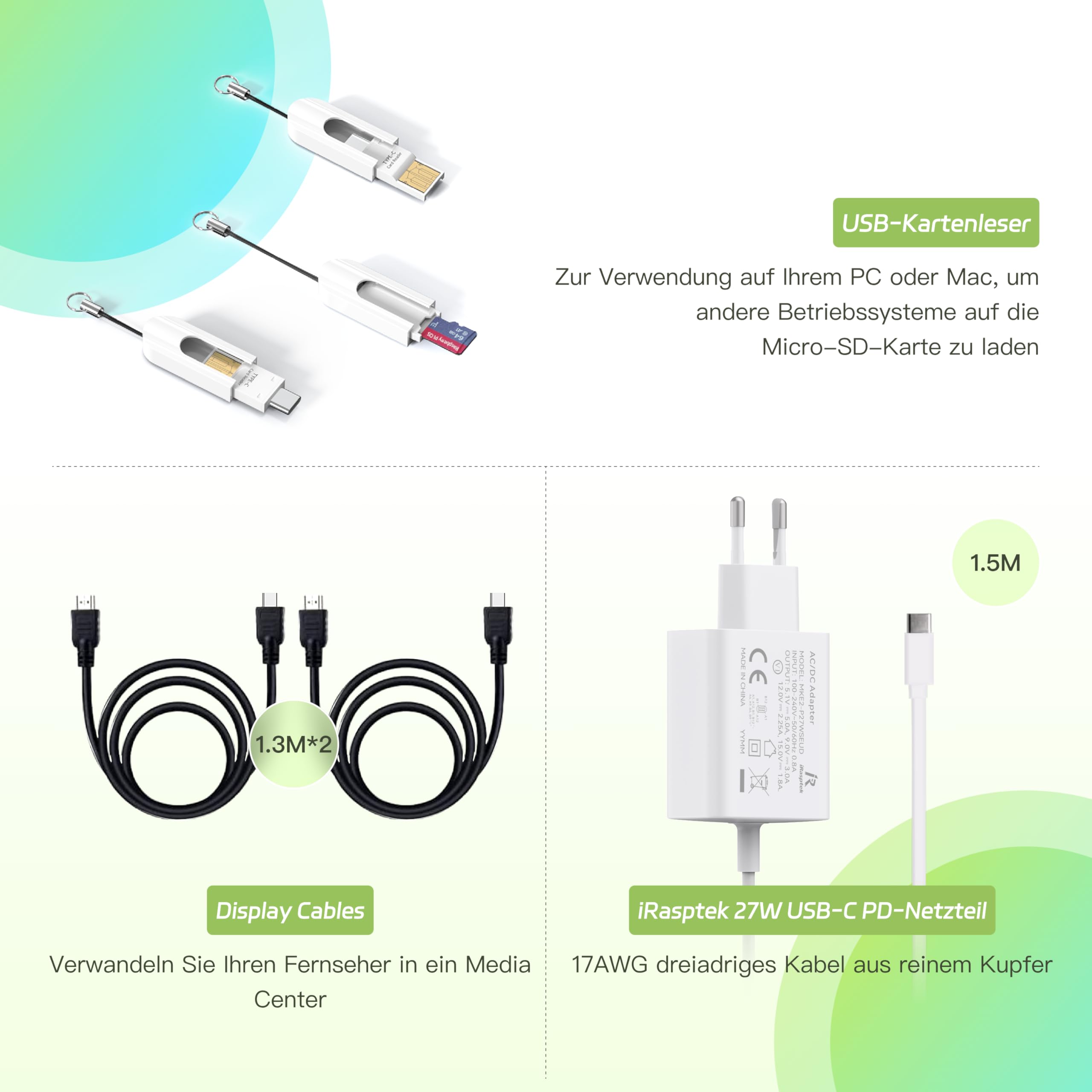 iRasptek Starter Kit for Raspberry Pi 5-64GB Edition von OS-Bookworm vorinstalliert (Rote und weiße Gehäuse) (4GB-64GB)