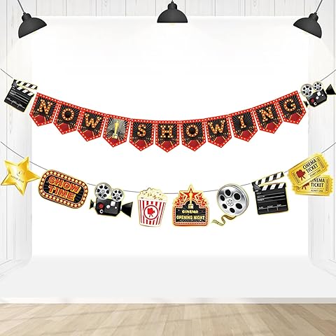 Movie Night Now Showing Party Banner Movie Theme Birthday Party Decorations Movie T...
