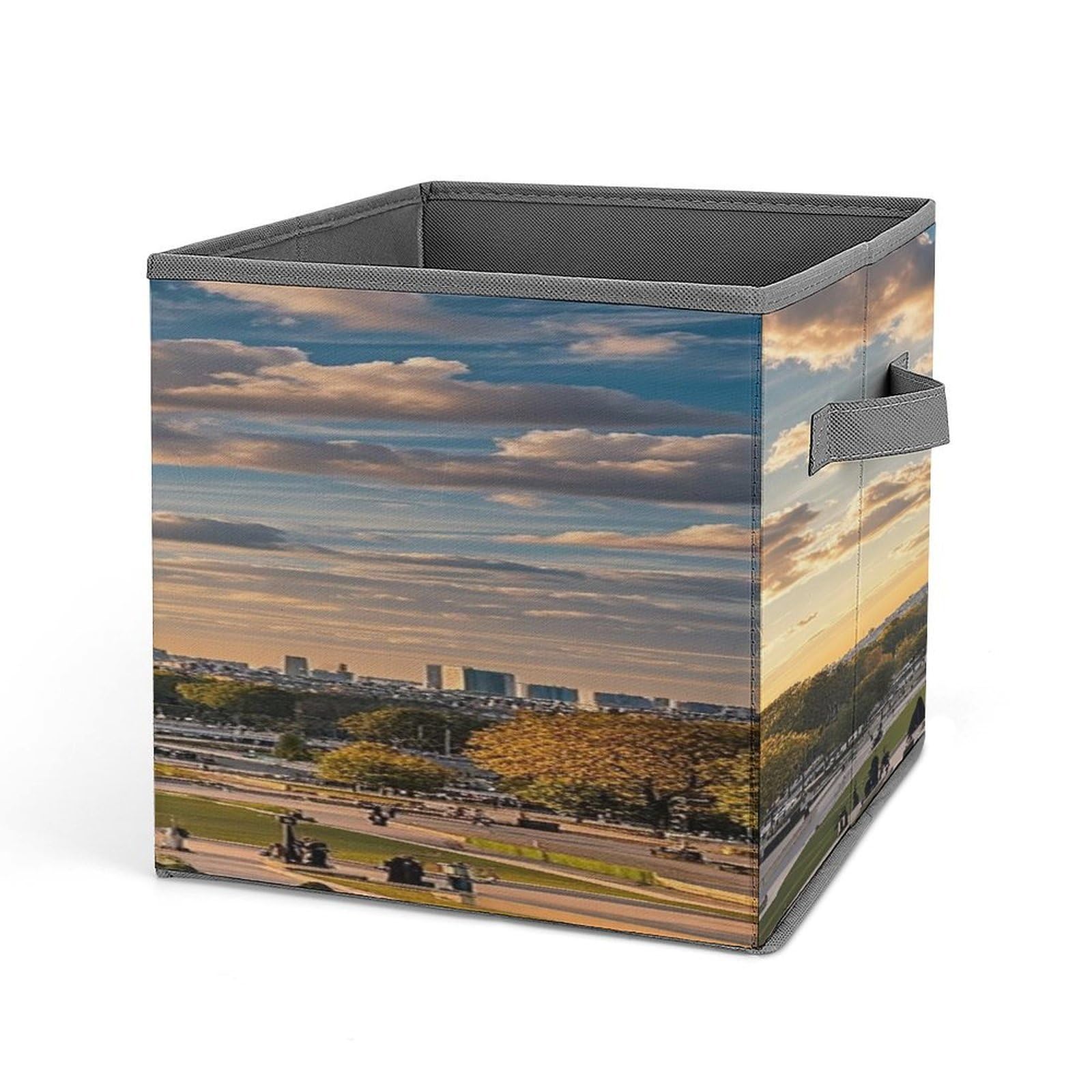 FekiLoot French Paris Tour Eiffel Tower Folding Storage Bins with Handles Large Fabric Storage Cube Storage Organizer Heavy Duty Closet Organizer Sturdy Collapsible Bin Foldable Baskets