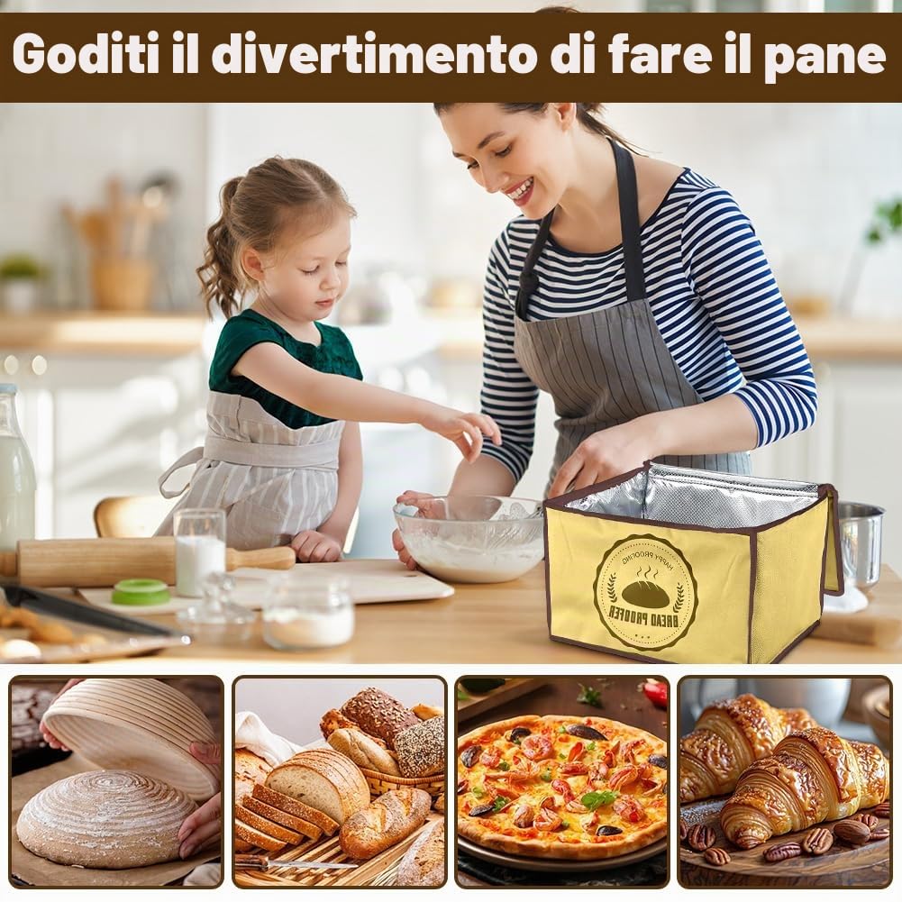 Gärbox per lievito madre, contenitore per impasto pizza con coperchio - Scatola pieghevole per lievitazione del pane 30L, temperatura e timer, scatola per impasto pizza con coperchio, teglia