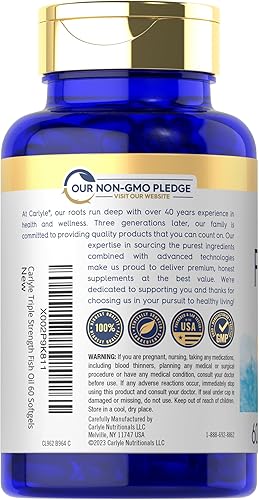 Miniatura 3 de Carlyle Aceite de pescado de triple fuerza  180 cápsulas blandas  Suplemento omega 3  Sin OMG sin gluten