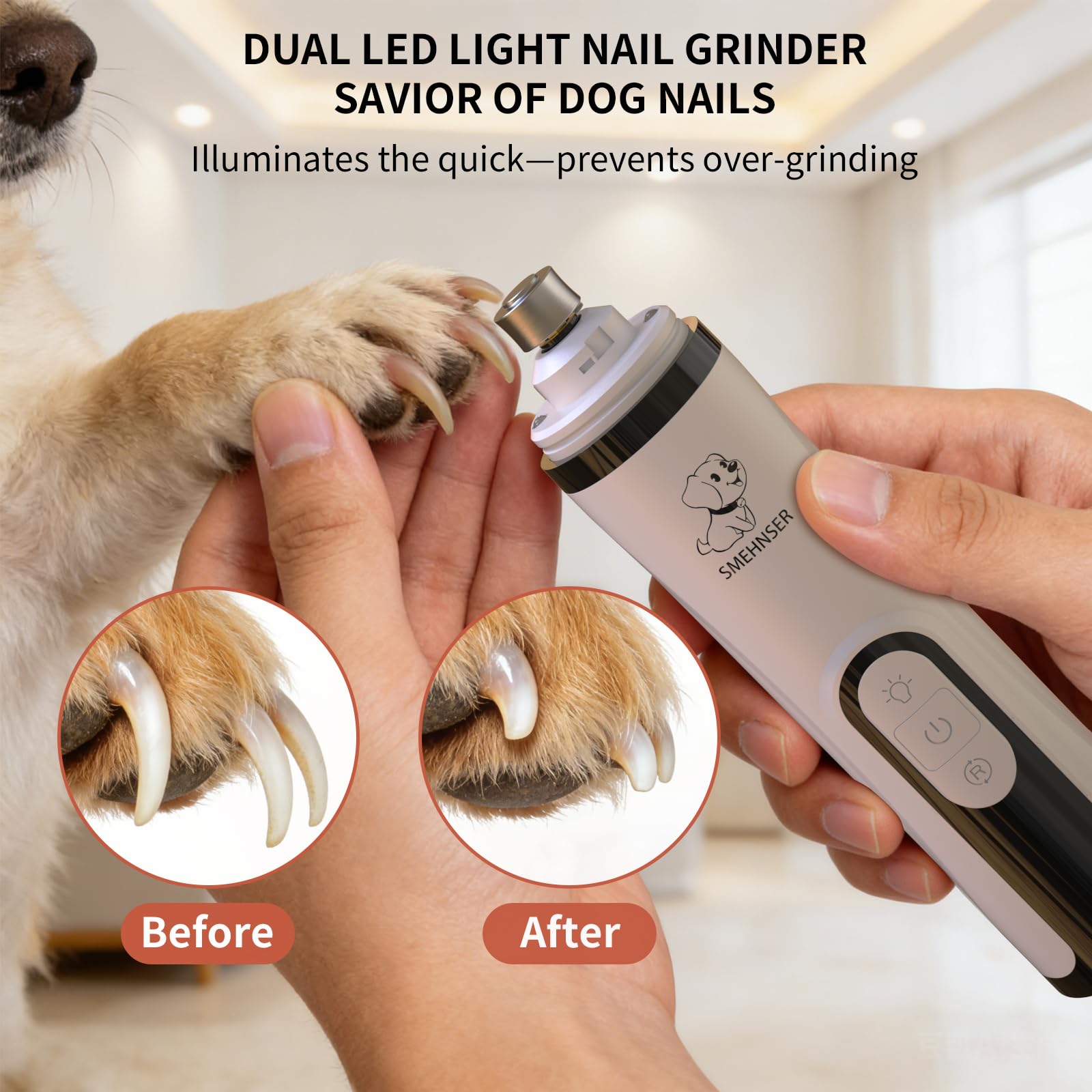 YFL Upgraded Dog Nail Grinder with LED Light, Super Quiet 2-Speed Electric Pet Nail Trimmer, Professional Rechargeable Dog Nail Clippers for Large Medium Small Dogs & Cats - image 3