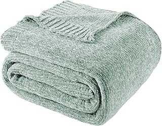 BATTILO HOME Sage Green Throw Blanket for Home Decor, Chenille Knit Thro...