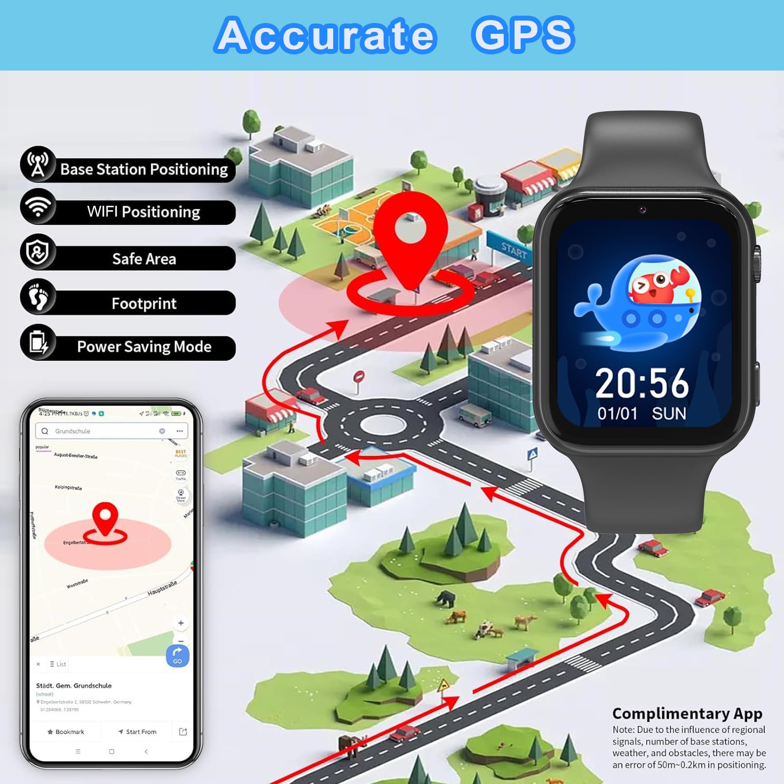 Reloj Inteligente Niño 4G, Smartwatch Niños con GPS, SOS, Llamadas, 4G Videollamada, Juego, Cámara, Despertador, IP68 Impermeable, Podómetro, Modo Escolar, Regalos para Niñas Niños (Negro)