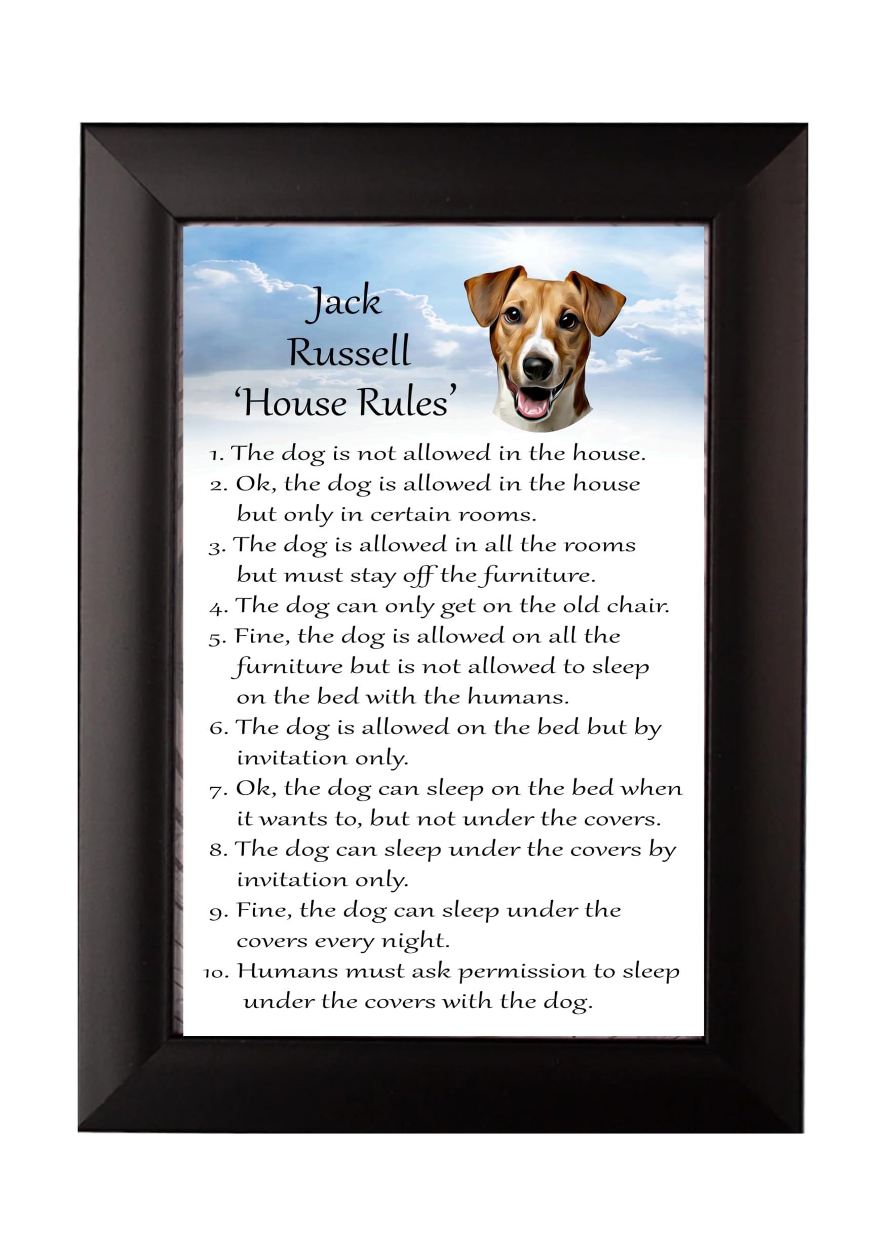 Jack Russell Terrier Dog Lovers Gift - House Rules Photo Frame - Hang it or stand it. (6 x 4 inches)