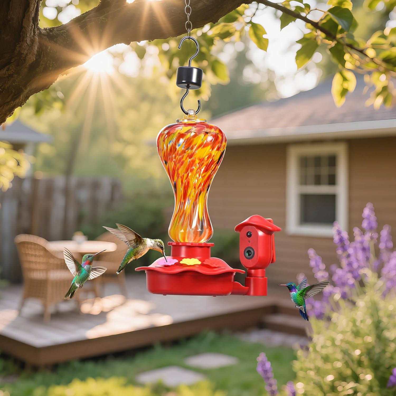 Smart Glass Hummingbird Feeder with Camera, Solar Powered 2K HD Hummingbird Feeders for Outdoors Hanging, AI Identifies & Auto Recording, Leak-Proof Ant & Bee Proof, Ideal Gift for Bird Lovers - Image 9