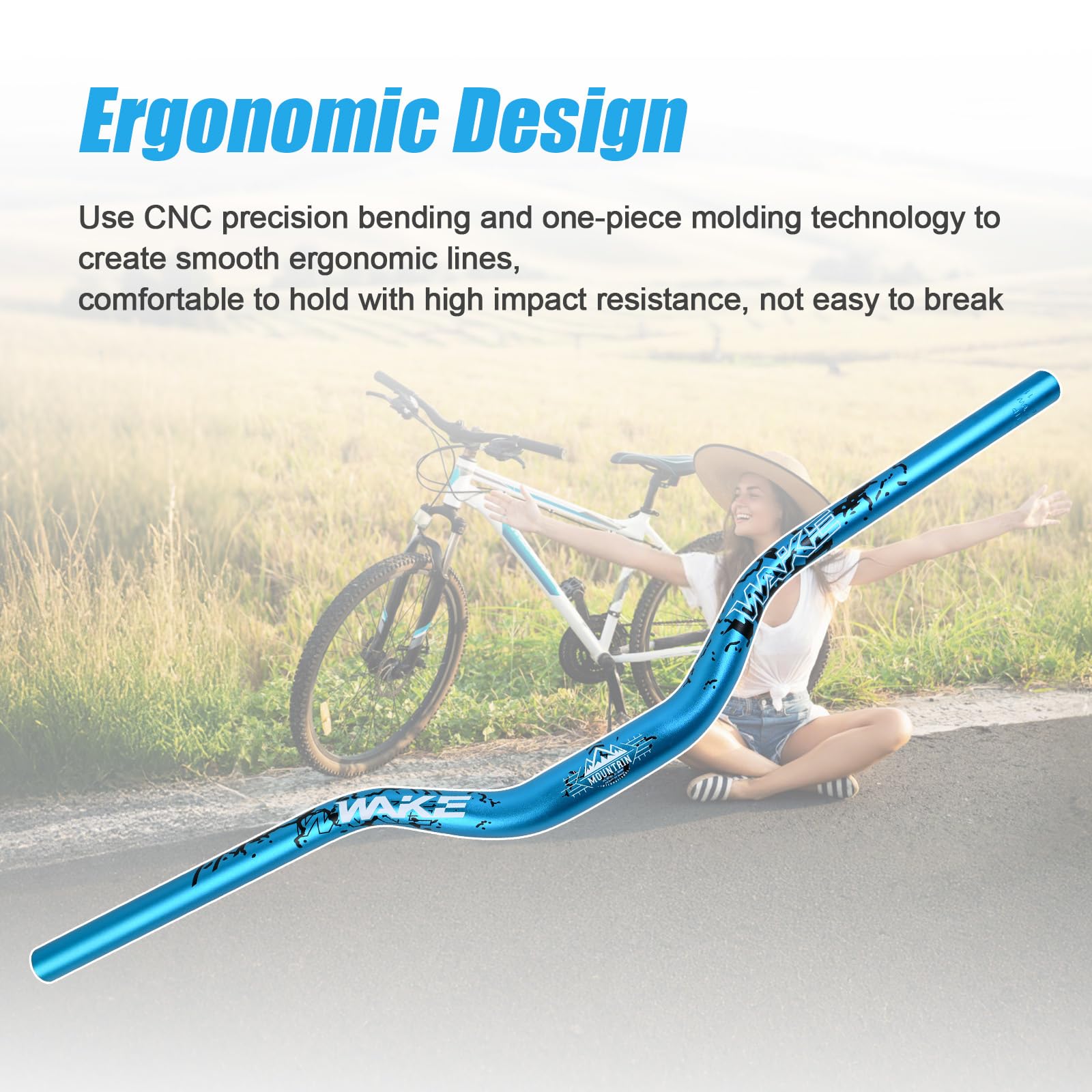 WAKE Guidon de Vélo 31,8mm*780mm Extra Long et Large Guidon Cintre VTT Alliage d'aluminium 55mm Riser Guidon de Vélo pour de Route (Bleu)