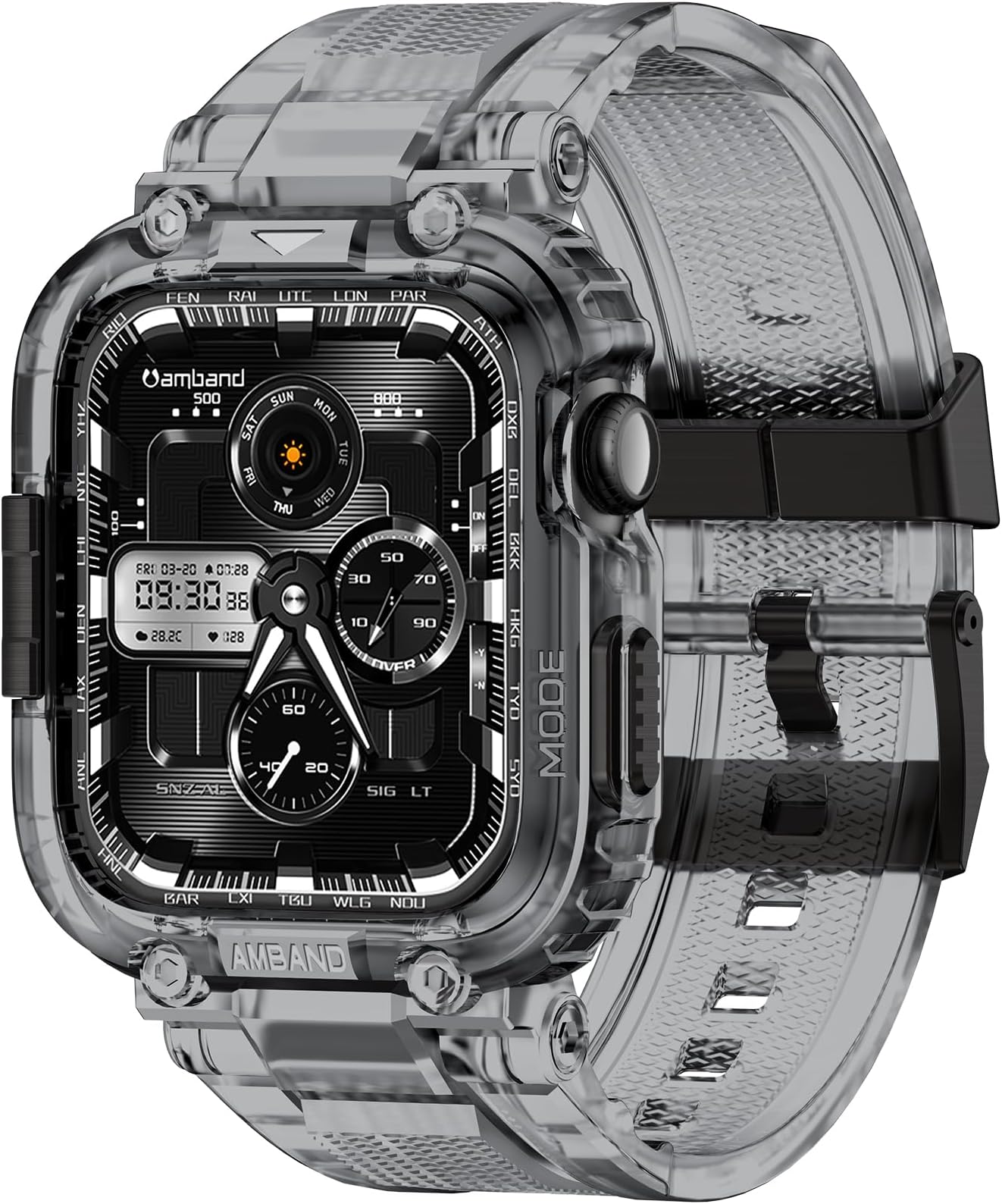 amBand M1 Rugged Case with Strap Compatible with Apple Watch Series 8/7 45mm, Durable TPU Military Sport Wristband with Bumper Protective Cover Designed for iWatch 6/SE/5/4/3/2/1 44mm 42mm Men