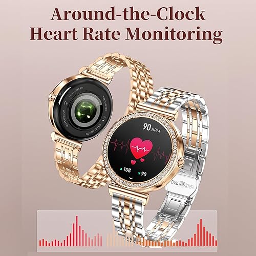 Miniatura 6 de Yihou Relojes inteligentes para mujer, rastreador de actividad física con diamantes, modos multideportivos, monitor de frecuencia cardíaca, Oro