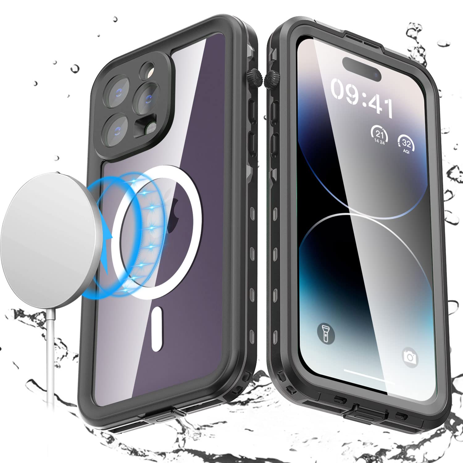 AICase Funda Impermeable para iPhone 14 Pro MAX a Prueba de Nieve, Polvo y Golpes, protección de 360° certificada IP68, Funda Protectora subacuática Totalmente sellada para iPhone 14 Pro MAX de 6,7"
