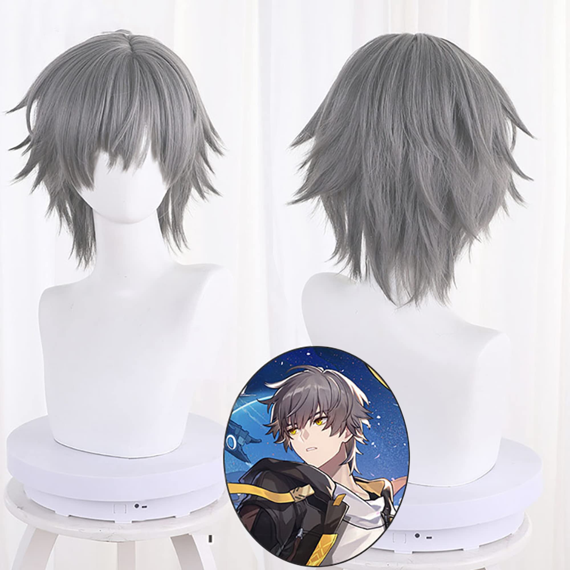 Grey Short Heat Resistant Synthetic Long Hair for Men Halloween Cos Anime Party Comic Con Replacement Wigs