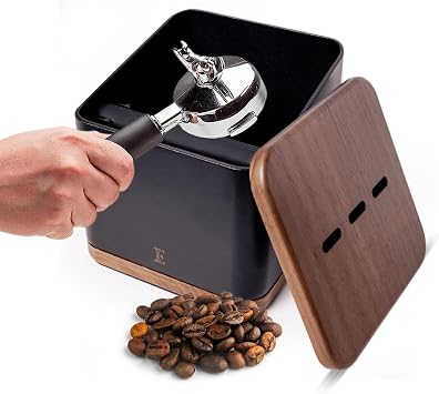 Espresso Knock Box with Lid 1L Steel Coffee Knock Box Espresso with Walnut Non-Slip Base, Quiet Rubber Bar, Barista Essential for Home Coffee Station Holds 2025 Pucks, Black