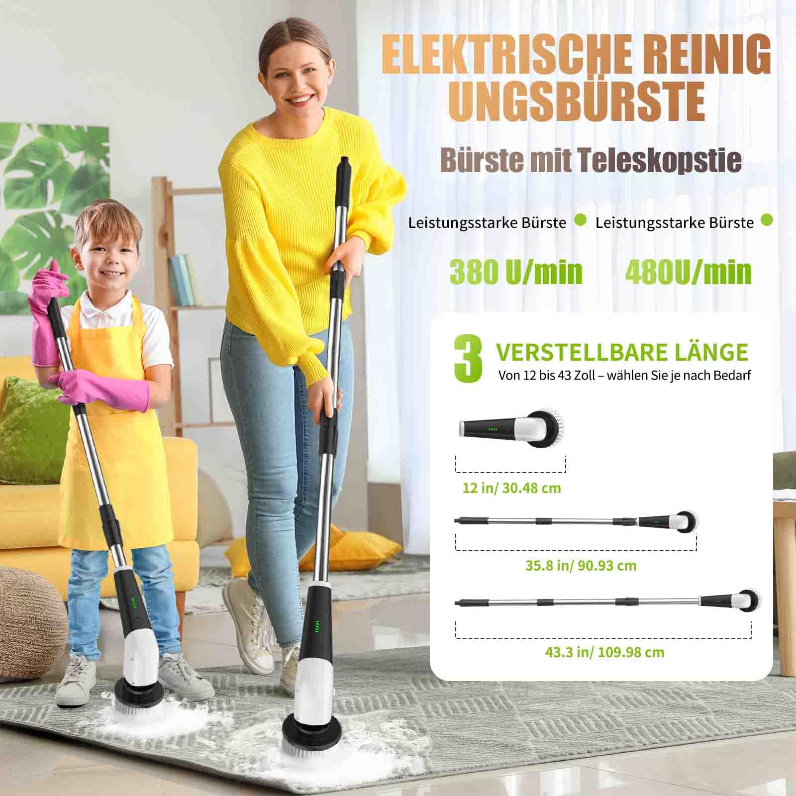 YKYI Elektrischer Reinigungsbürste,Spin Scrubber mit 8 Austauschbaren Bürstenköpfen,IPX7 wasserdichter,Schrubber für Badezimmer,Boden,Küche