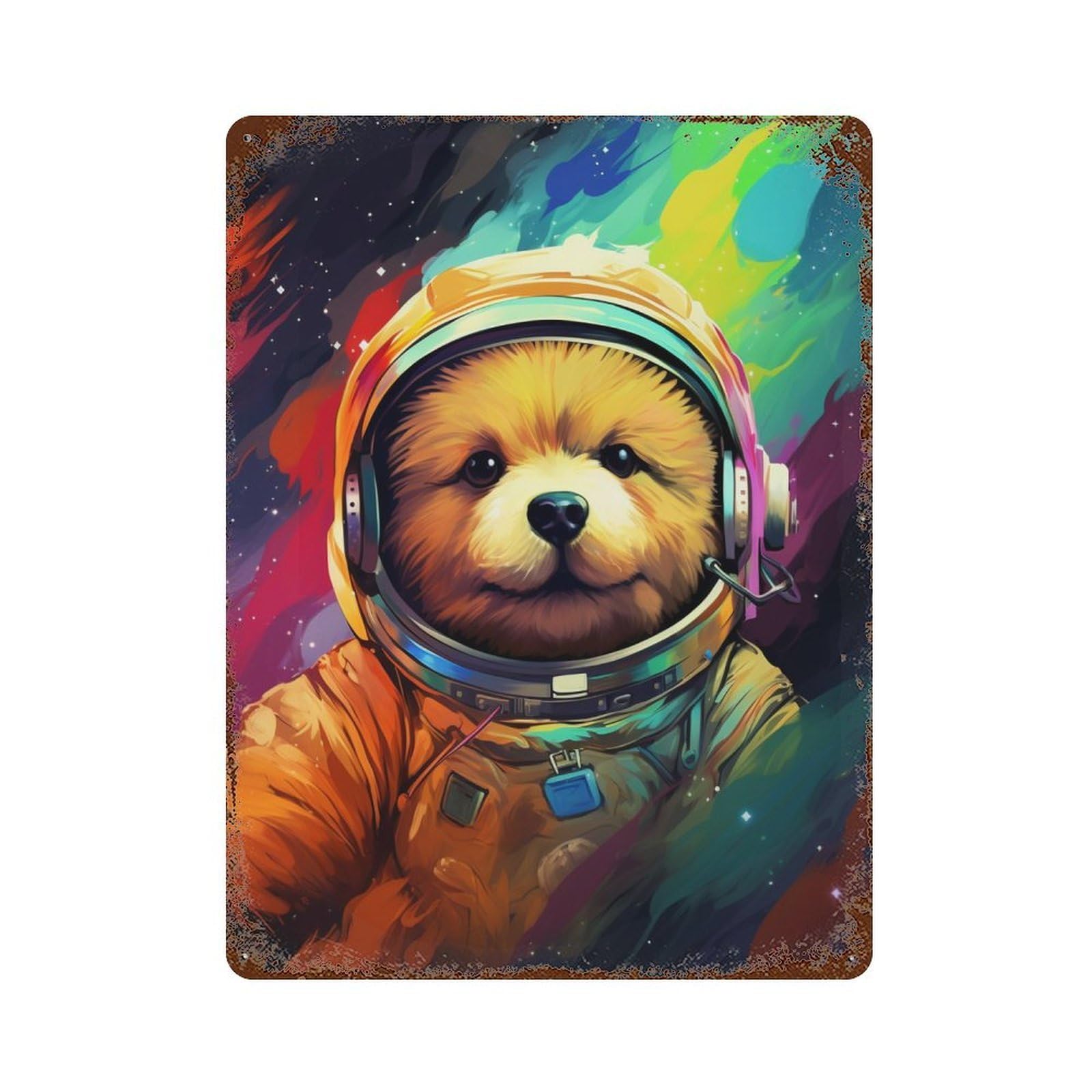 Space Pup Adventure -15 Aged Metal Wall Plaque 15.7"x11.8", Farmhouse Wall Decor for Office, Studio And Wall Decor