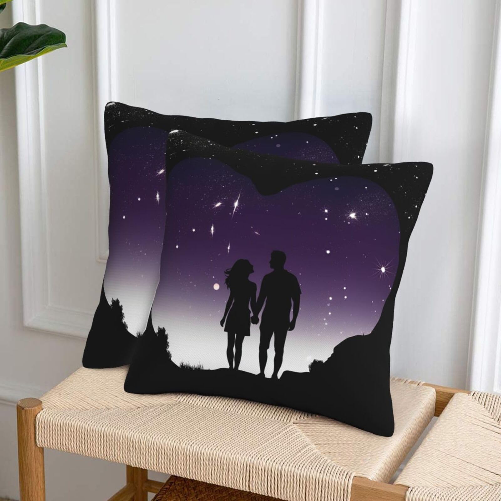 NONHAI Decorative Throw Pillow Covers Set of 2, 20"x20" Square Cushion Case Soft Comfy Space Silhouette Couple Throw Pillows for Couch Cushion Livingroom Farmhouse Home Decor Pillowcases