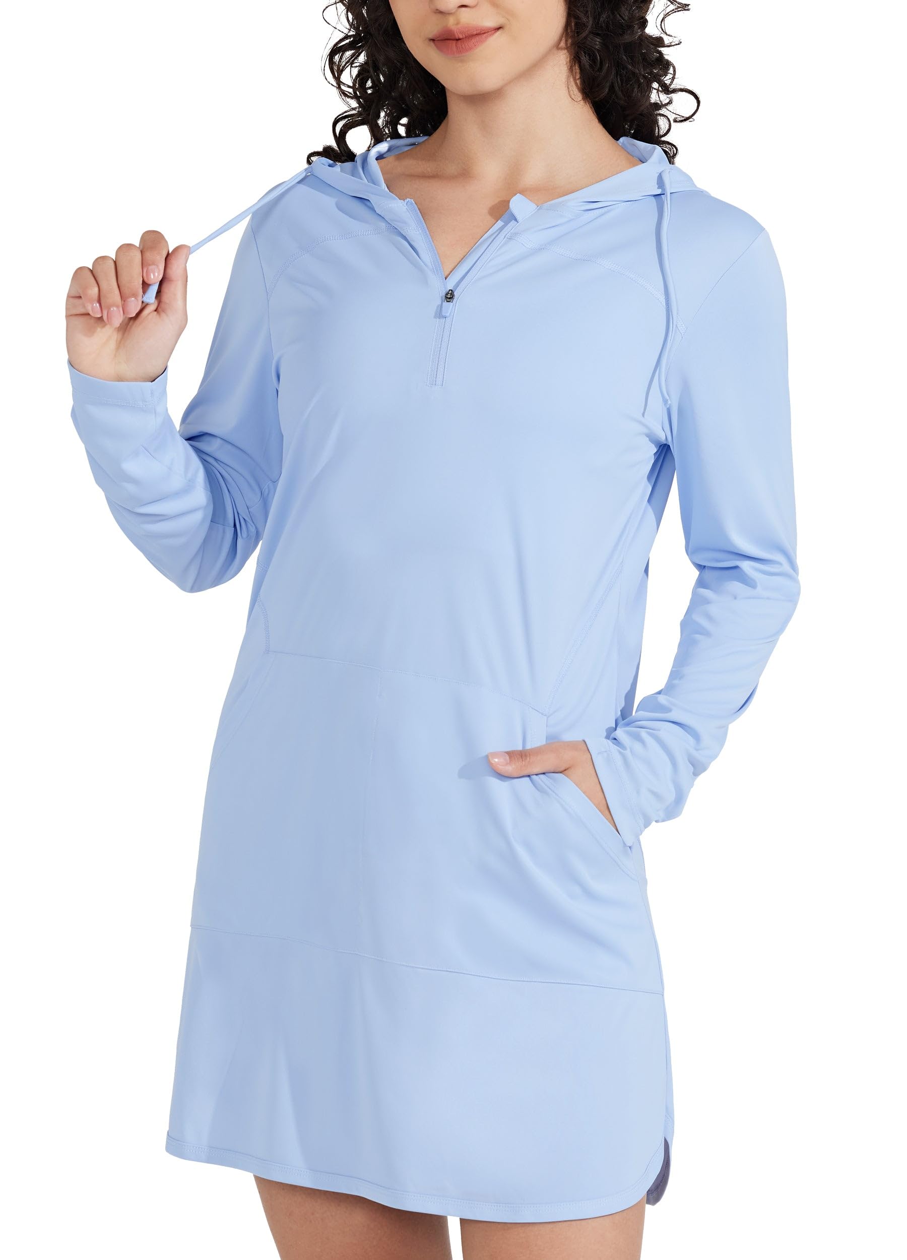 Willit Vestido de natación con Capucha UPF 50+ para Mujer, Manga Larga, Secado rápido, SPF, Azul, XXL