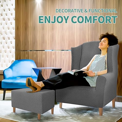 Miniatura 3 de YEMYHOM Juego de funda de 4 piezas de funda para sofá de tamaño grande + funda otomana de tamaño grande (gris claro)