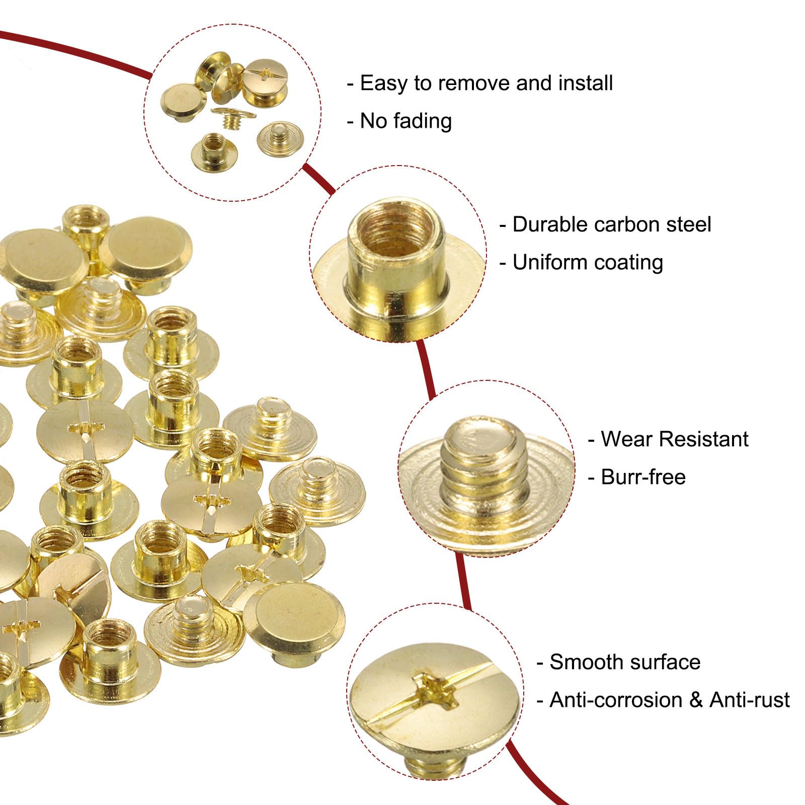 Set Di 10 Rivetti A Vite M4 X 18 Mm In Ottone, Testa Phillips, Per Lavori Su Pelle, Borse E Fai Da Te