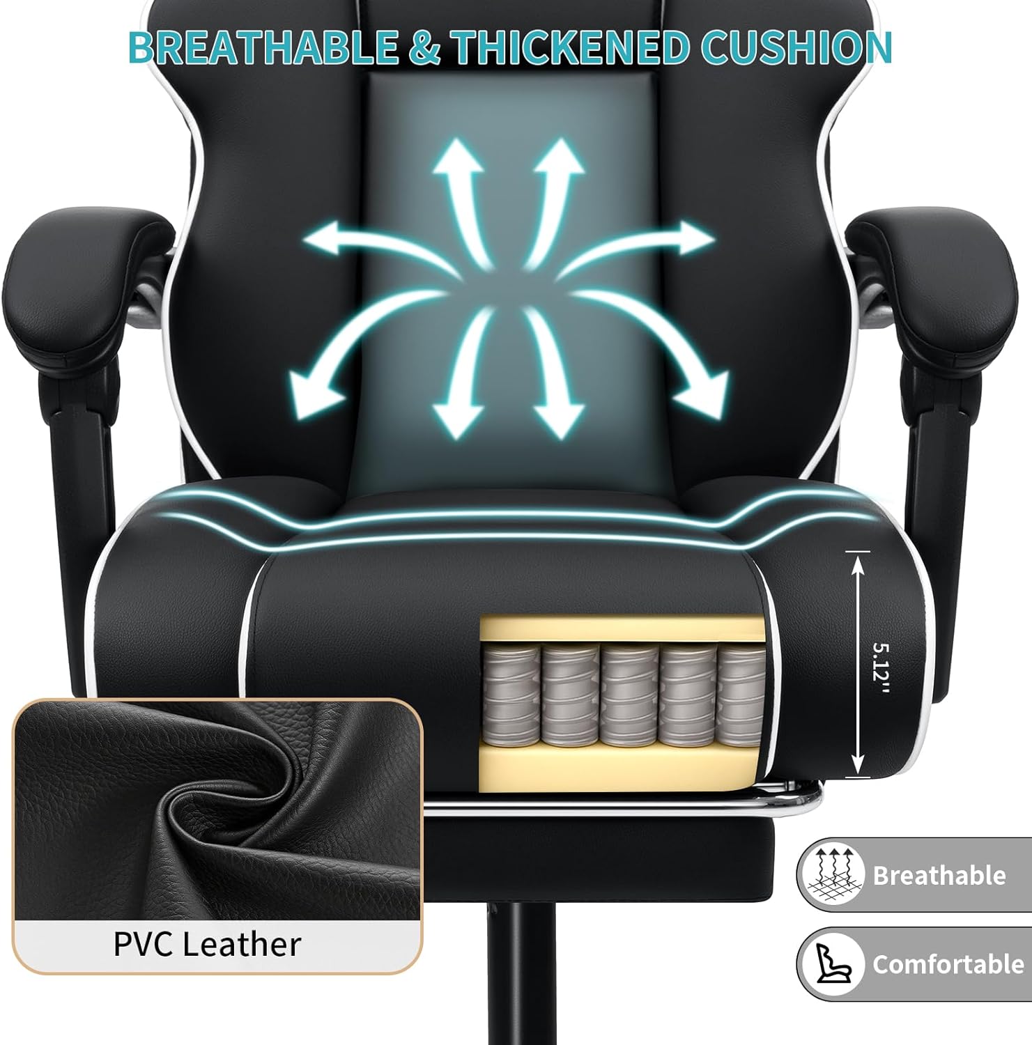 HOFFREE 400lbs Computer Office Chair for Teens Ergonomic Office Chair with Foot Rest Reclining Desk Chair with Adjustable Headrest,Linkage Armrests,Lumbar Support for Home,Study Room,Black-White
