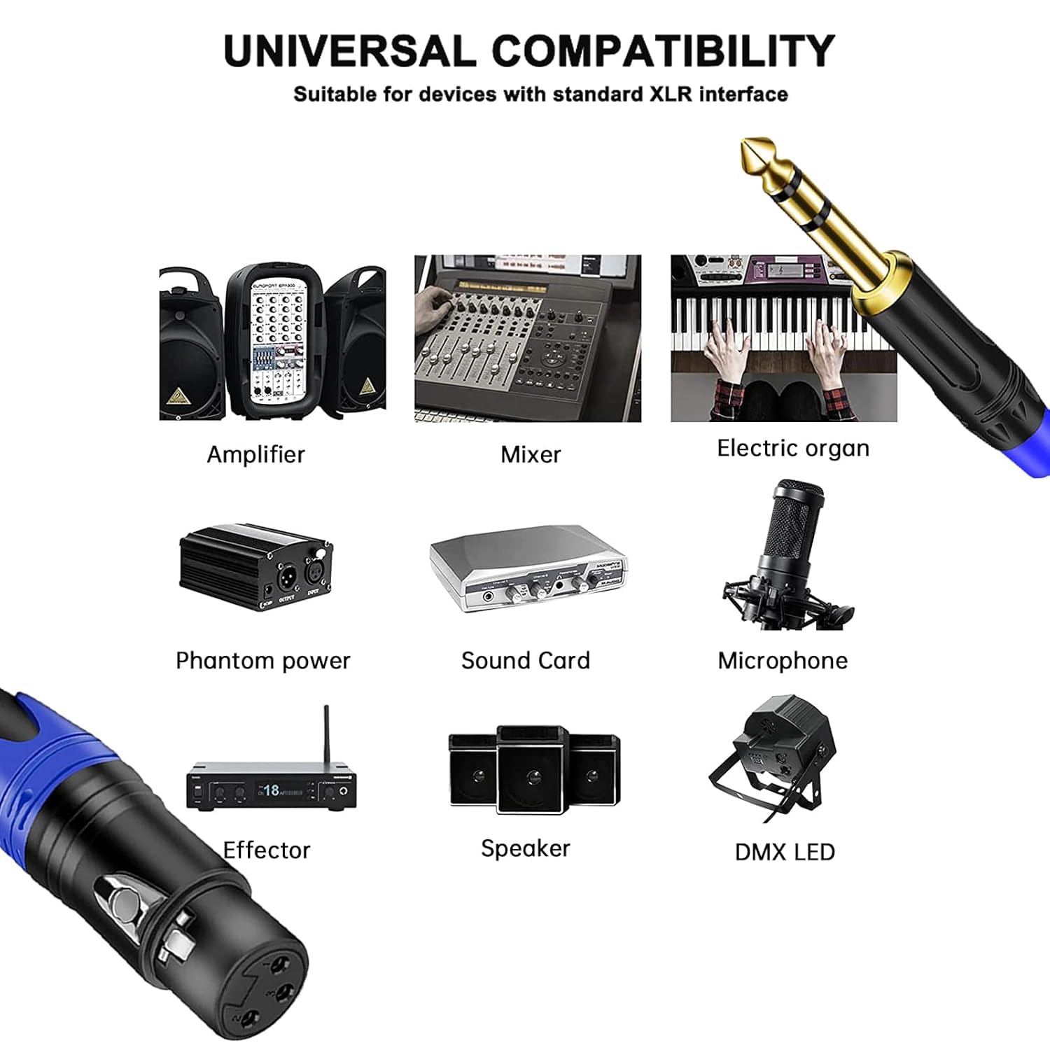 Cavo adattatore bilanciato da XLR a TRS da 1/4 di pollice, da XLR femmina a 6,35 mm, per microfono, altoparlante, mixer, amplificatore, studio, performance dal vivo, palcoscenico