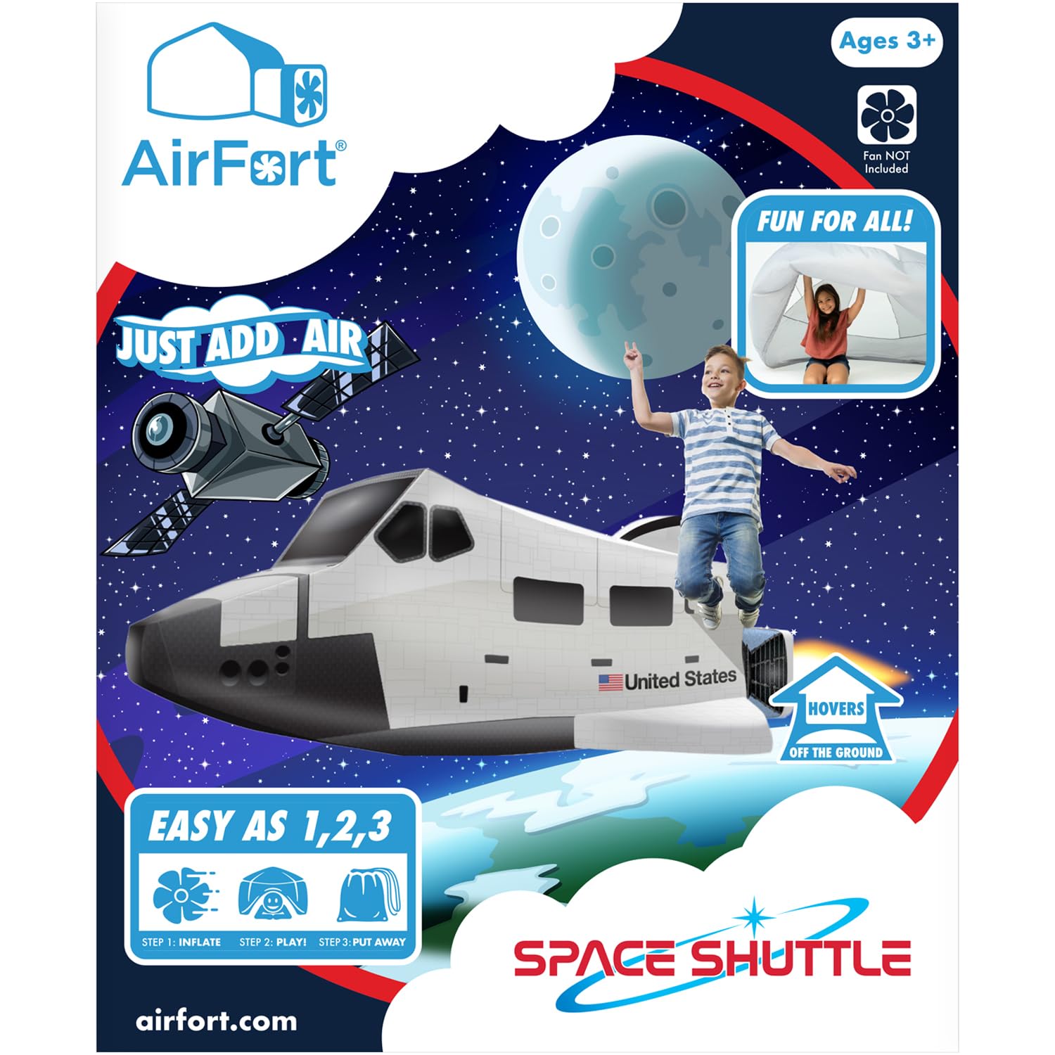 The Original Patented AirFort - Build A Fort in 30 Seconds, Inflatable Fort for Kids, Play Tent for 3-14 Years, A Playhouse Where Imagination Runs Wild, Fan not Included (Space Shuttle)