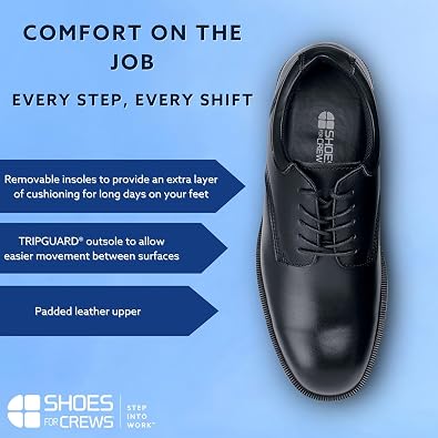 Shoes for Crews Men's Slip-Resistant Oxford Shoes - Comfortable, Non-Slip Work Shoes for Men - Ideal for Hotels, Hospitality, Office, Restaurants - Cambridge