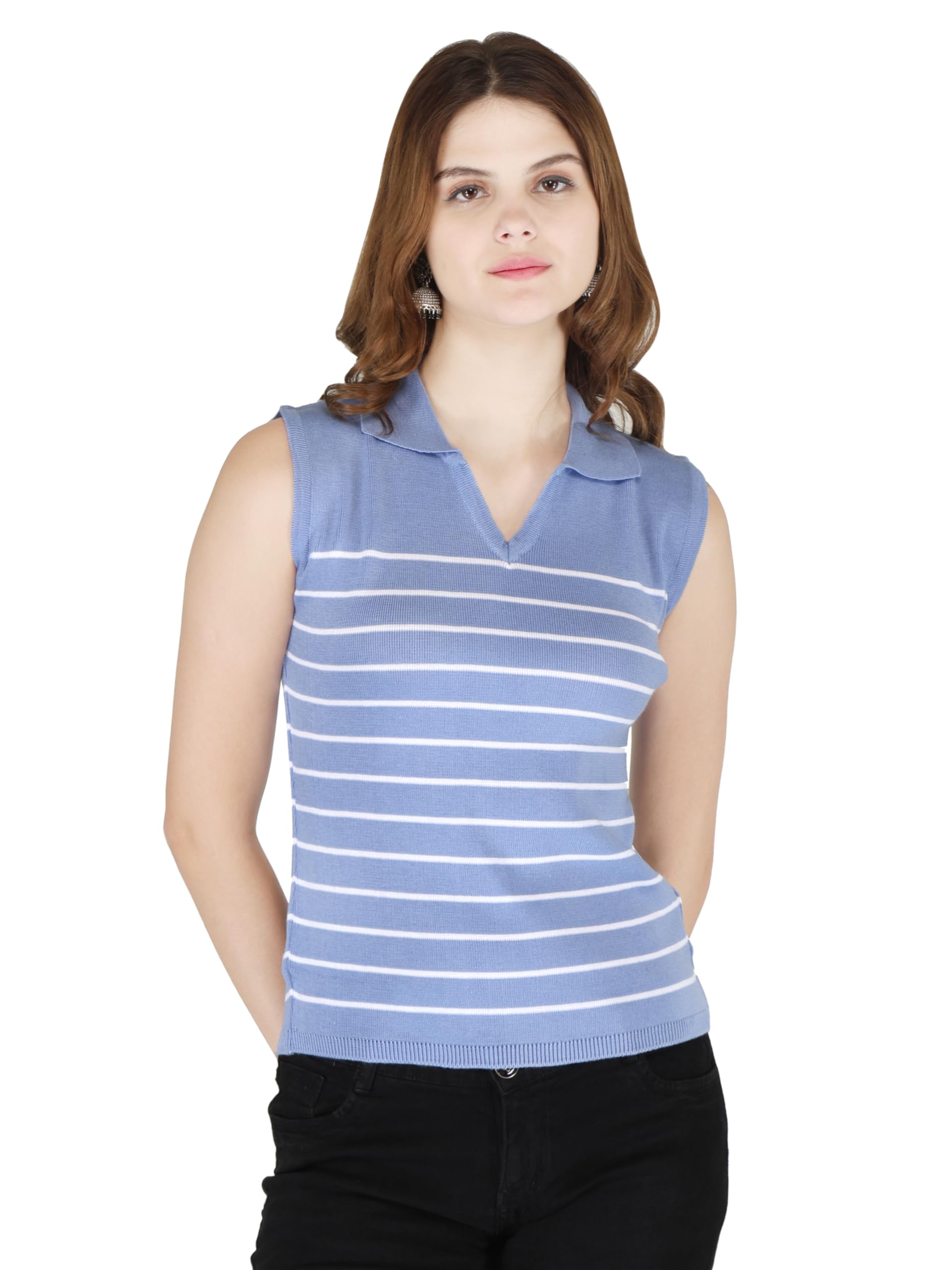 GO-4 ITWomen's Collar Sleeveless Striped T-Shirt