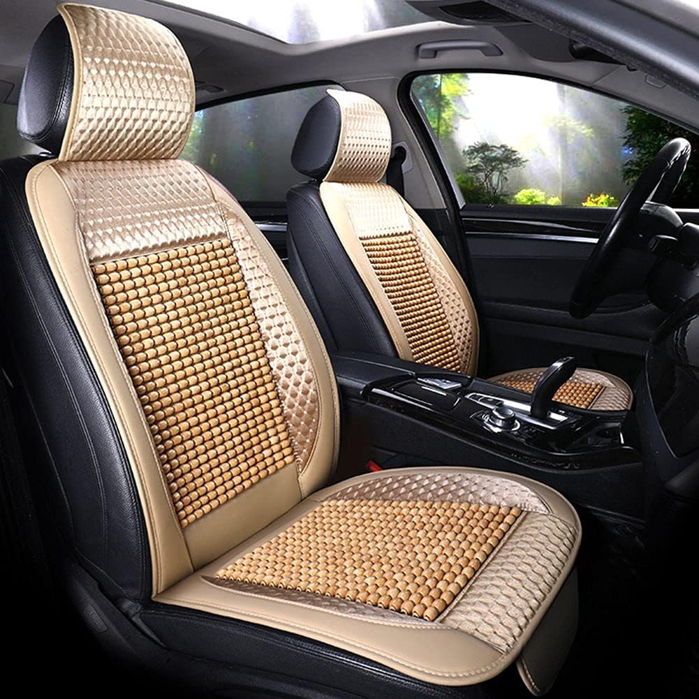 XhuangTech Natural Wood Bead Car Seat Cover Massage Cool Cushion Driver Seat PU Leather for Lower Back Pain (Beige) image 2