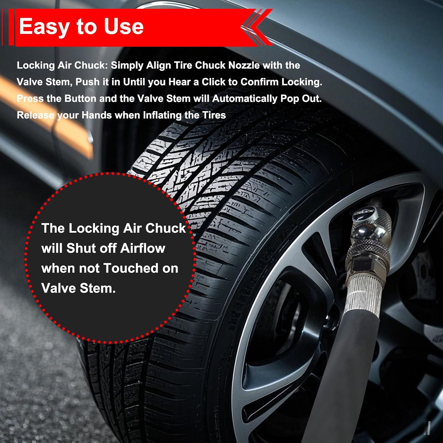 GODESON Locking Air Chuck - Patented Design, 200 PSI, Solid Brass Construction(200PSI), Quick Release for Tires, Close Flow 1/4" NPT Threads Tire Chucks Compatible with Most Air Inflators (Pack of 2)