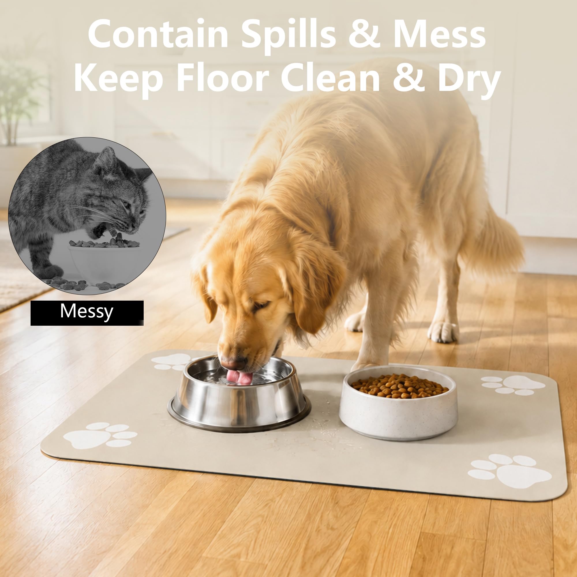 Seyezo Tapis d'alimentation pour animal de compagnie – Set de table étanche à séchage rapide, dos en caoutchouc antidérapant, garde les sols propres, tapis distributeur d'eau et de bol d'eau absorbant
