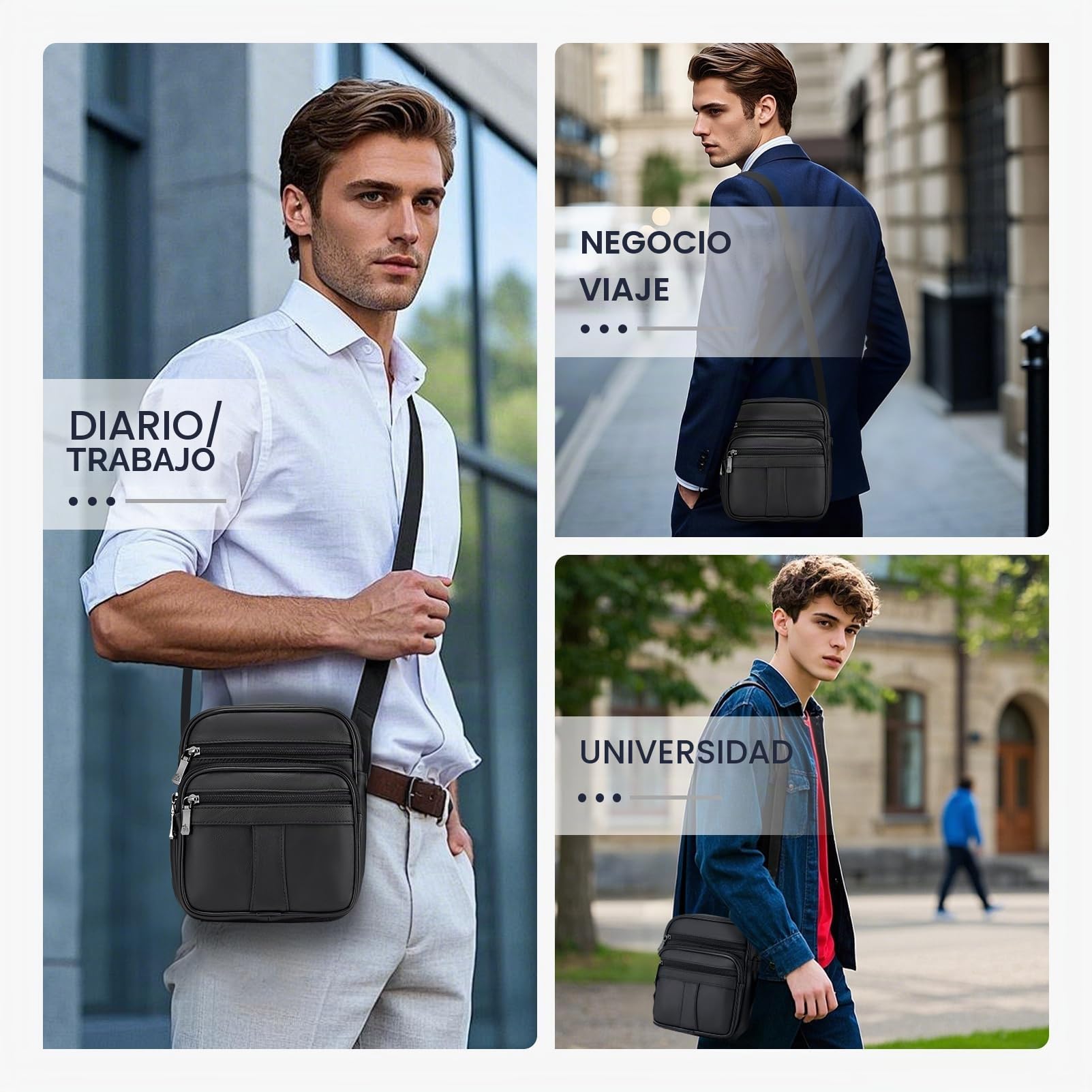 BAGZY Bolso bandolera para hombre, de piel auténtica, pequeño bolso de hombro para hombre, mochilas de negocios, bolsas de mano, bolsas de viaje